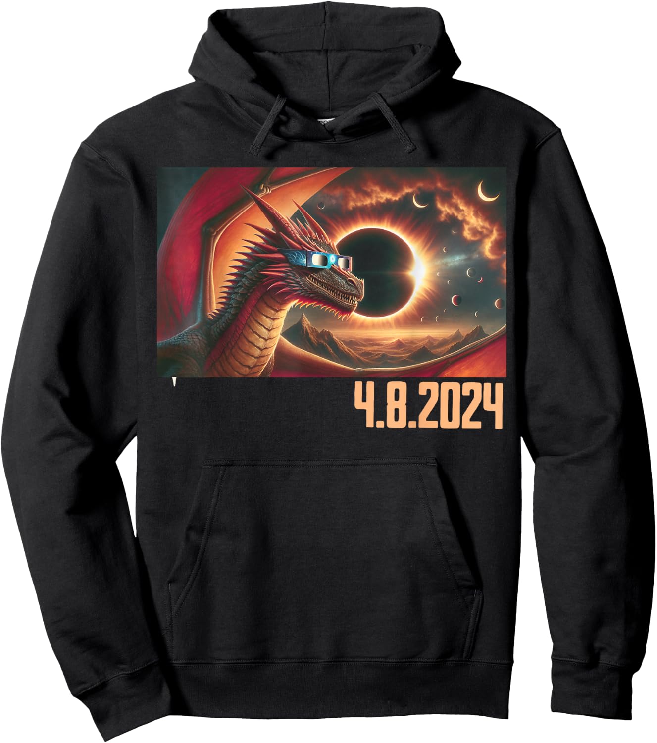 Dragon Eclipse Watcher: Total Solar Eclipse 2024 Photography Hoodie - Hoodie | Black