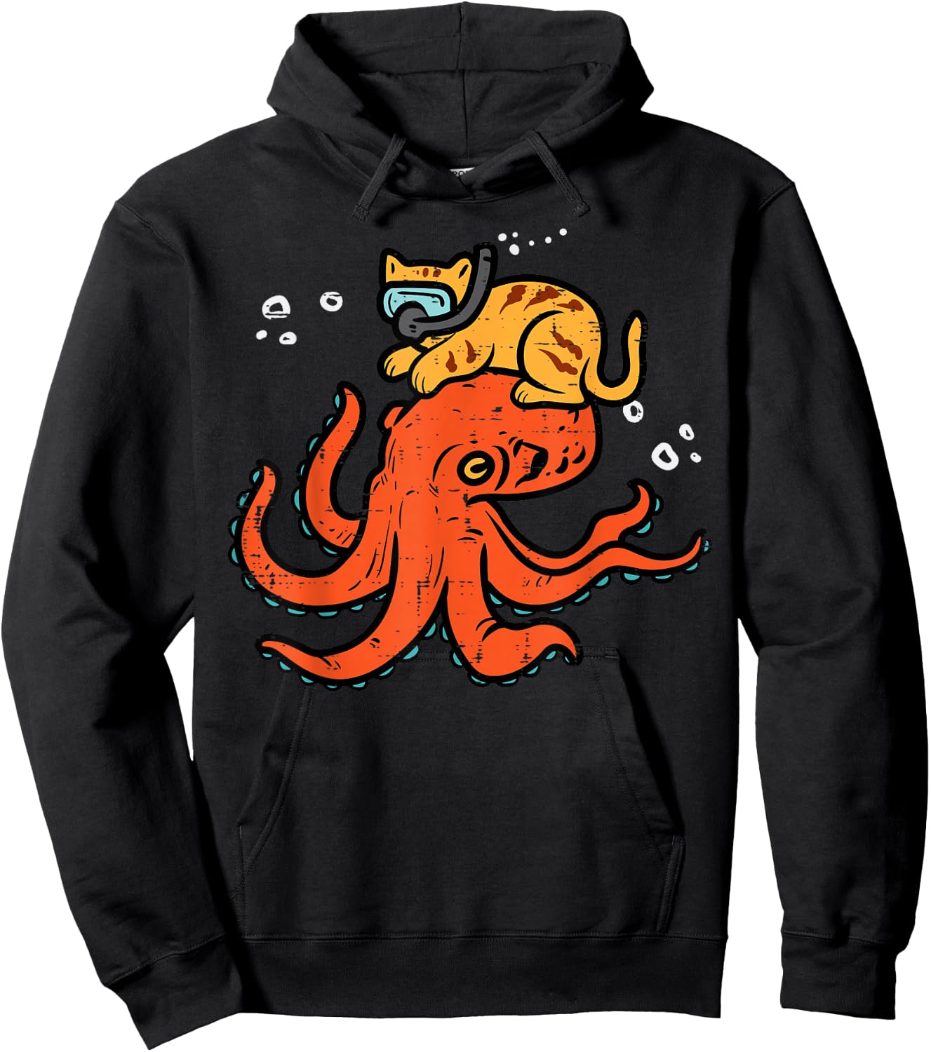 Snorkling Cat On Octopus Cute Kitten Pet Women Girls Kids Hoodie - Hoodie | Black