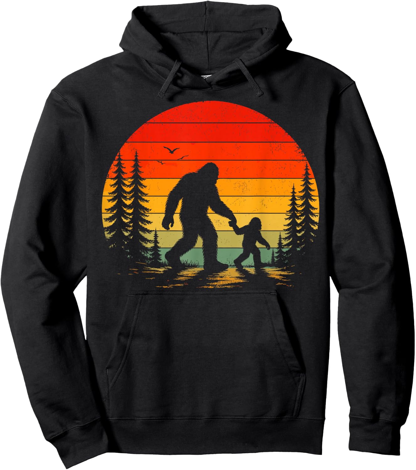 Vintage Bigfoot Dad Father and Son Matching Father's Day Hoodie - Hoodie | Black