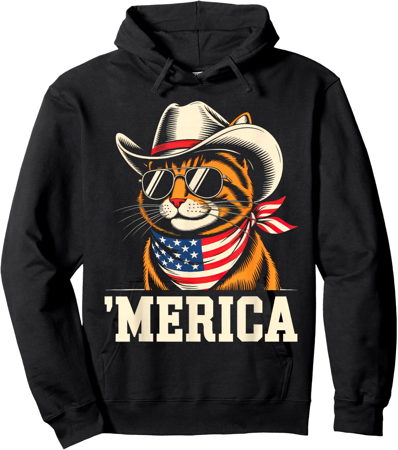USA 'Merica Cat 4th of July Men Women Kids Funny Patriotic Hoodie - Hoodie | Black