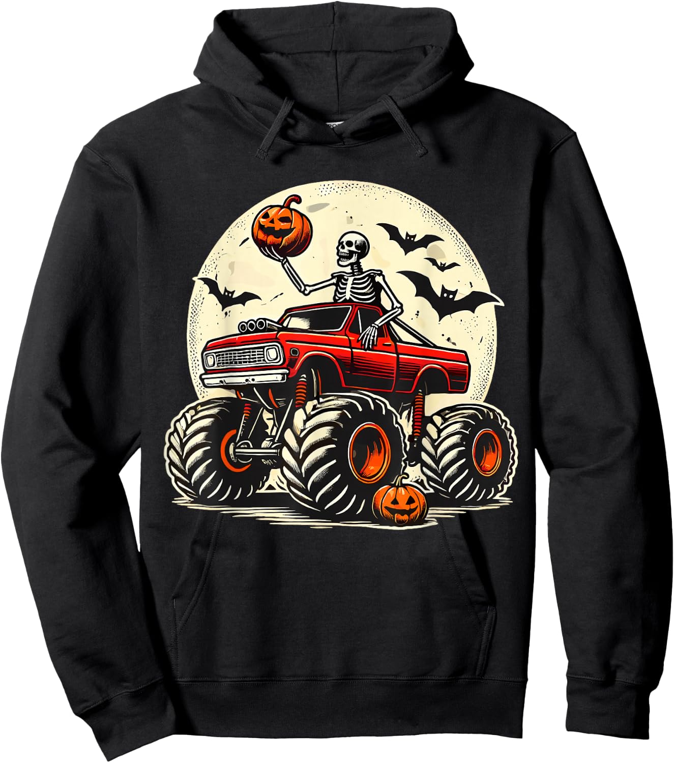 Monster Truck Skeleton Halloween Hoodie - Hoodie | Black
