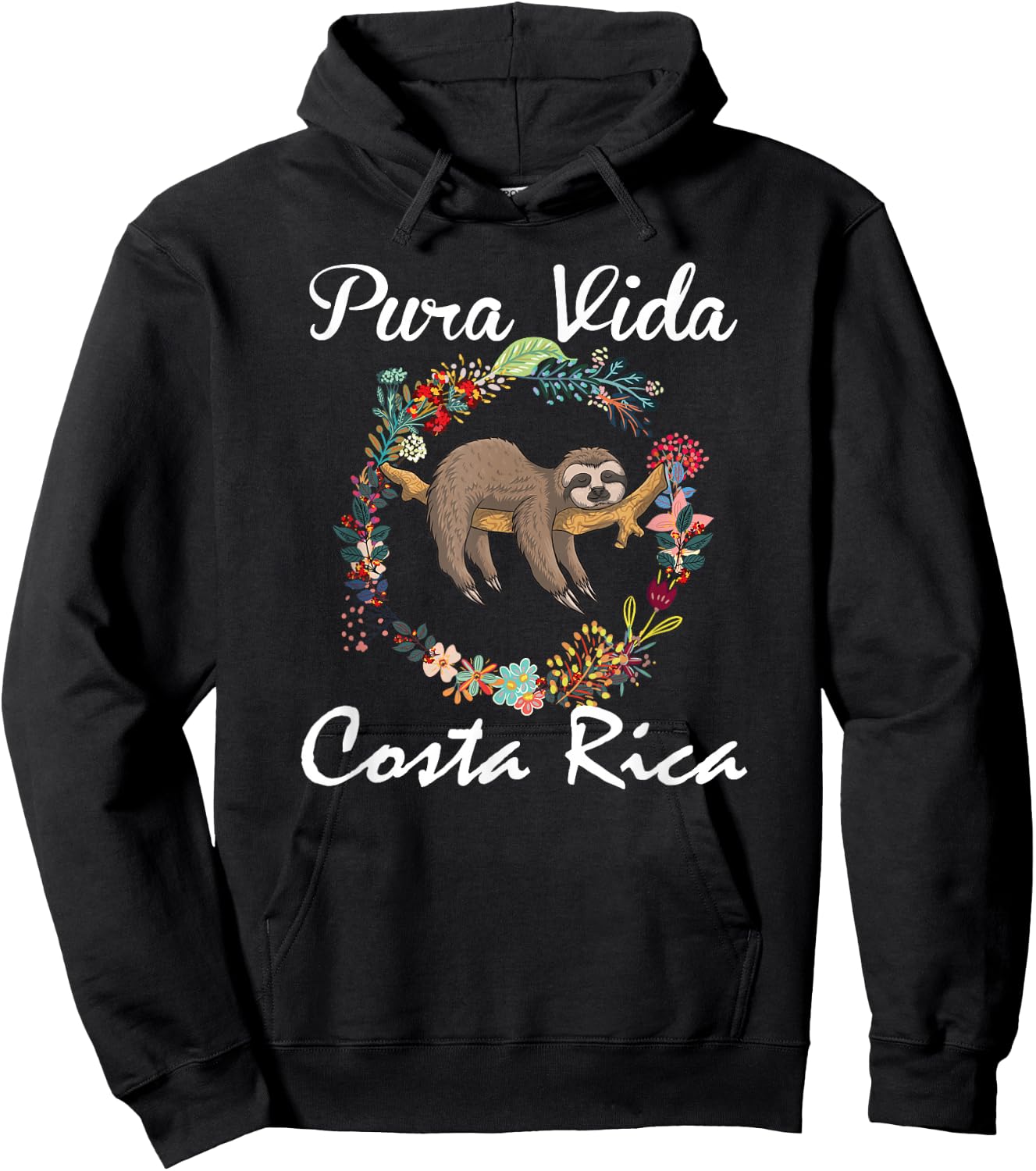 pura vida Costa rica Floral Cute Sleepy Sloth Funny Gift Hoodie - Hoodie | Black