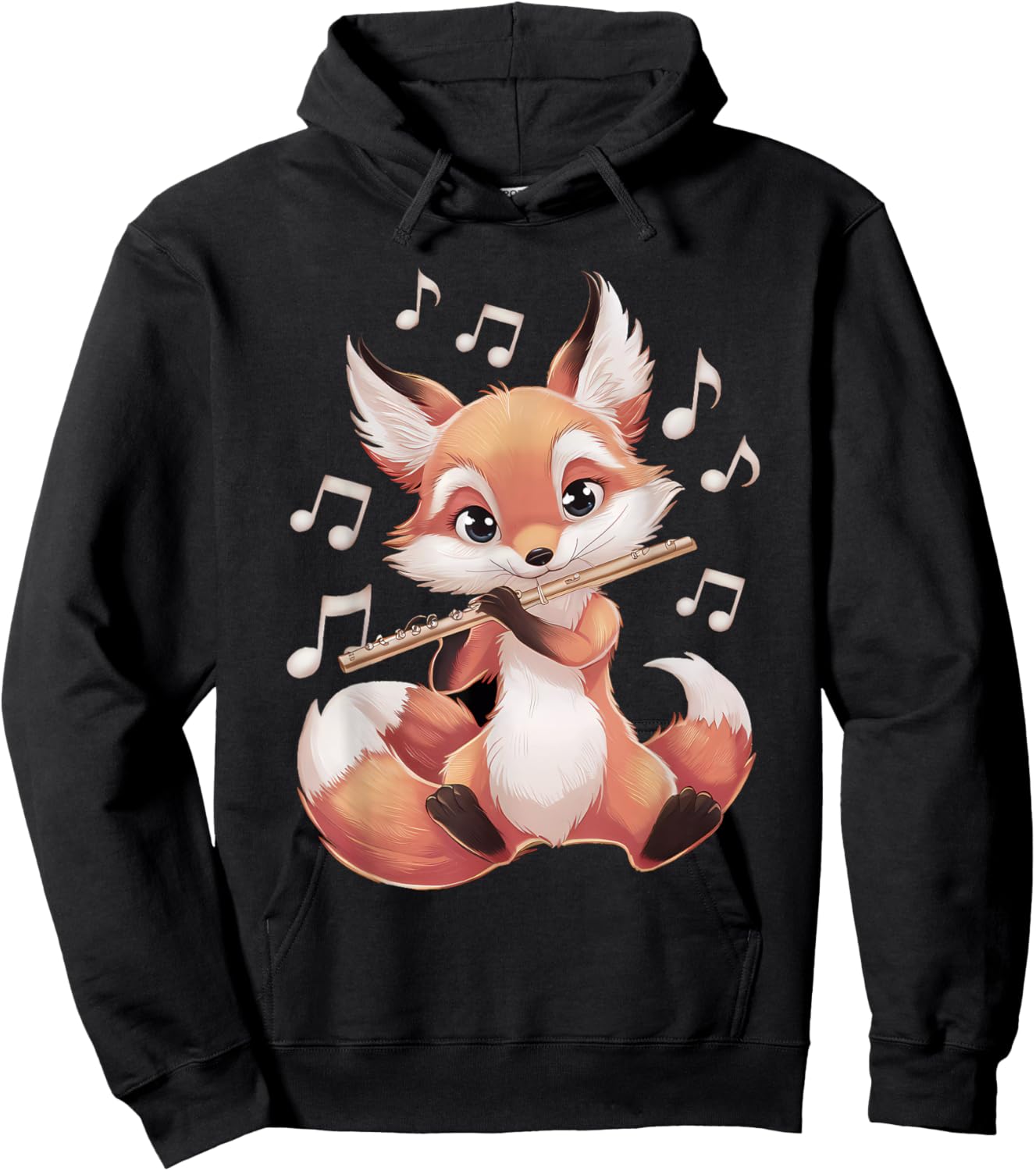 Fox Playing Flute Hoodie - Hoodie | Black