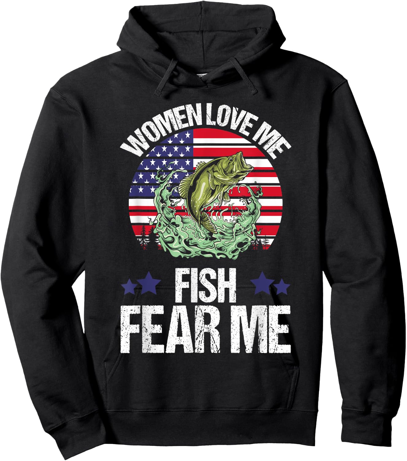 Funny Women Love Me Fish Fear Me Men Vintage Bass Fishing Hoodie - Hoodie | Black