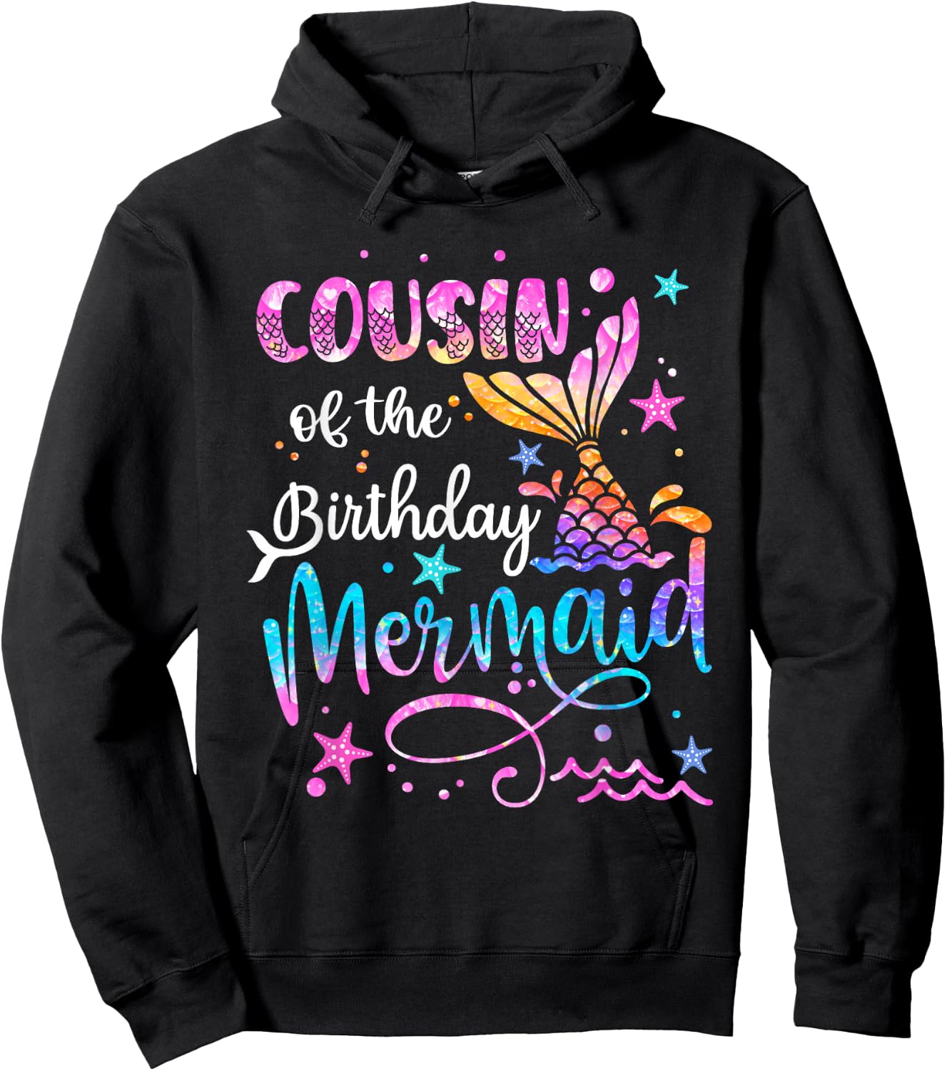 Cousin Of The Birthday Mermaid Matching Family 1st Birthday Hoodie - Hoodie | Black