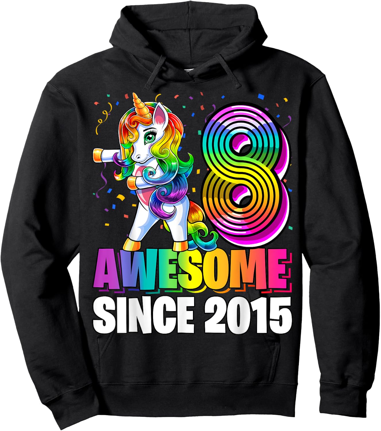 8 Awesome Since 2015 Flossing Unicorn 8th Birthday Girls Hoodie - Hoodie | Black