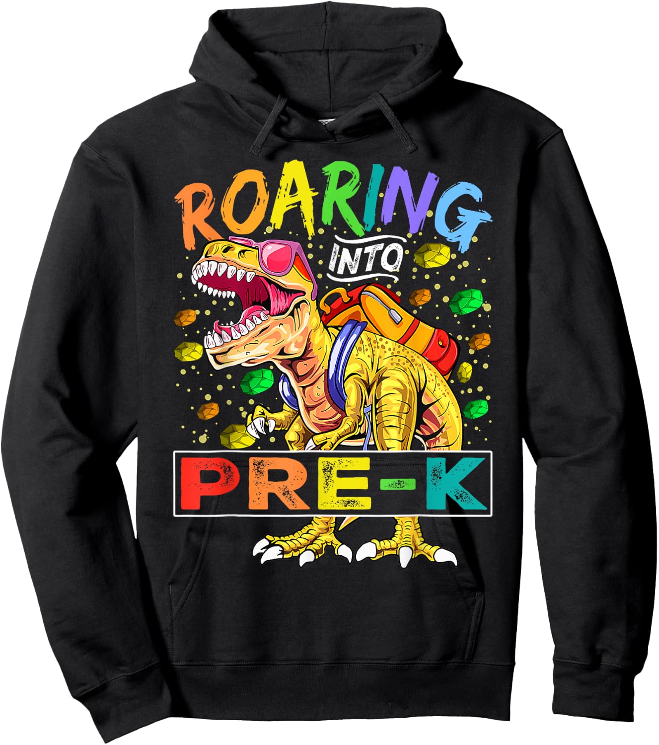 Roaring Into Pre-K Dinosaur T Rex Back to School Boys Hoodie - Hoodie | Black