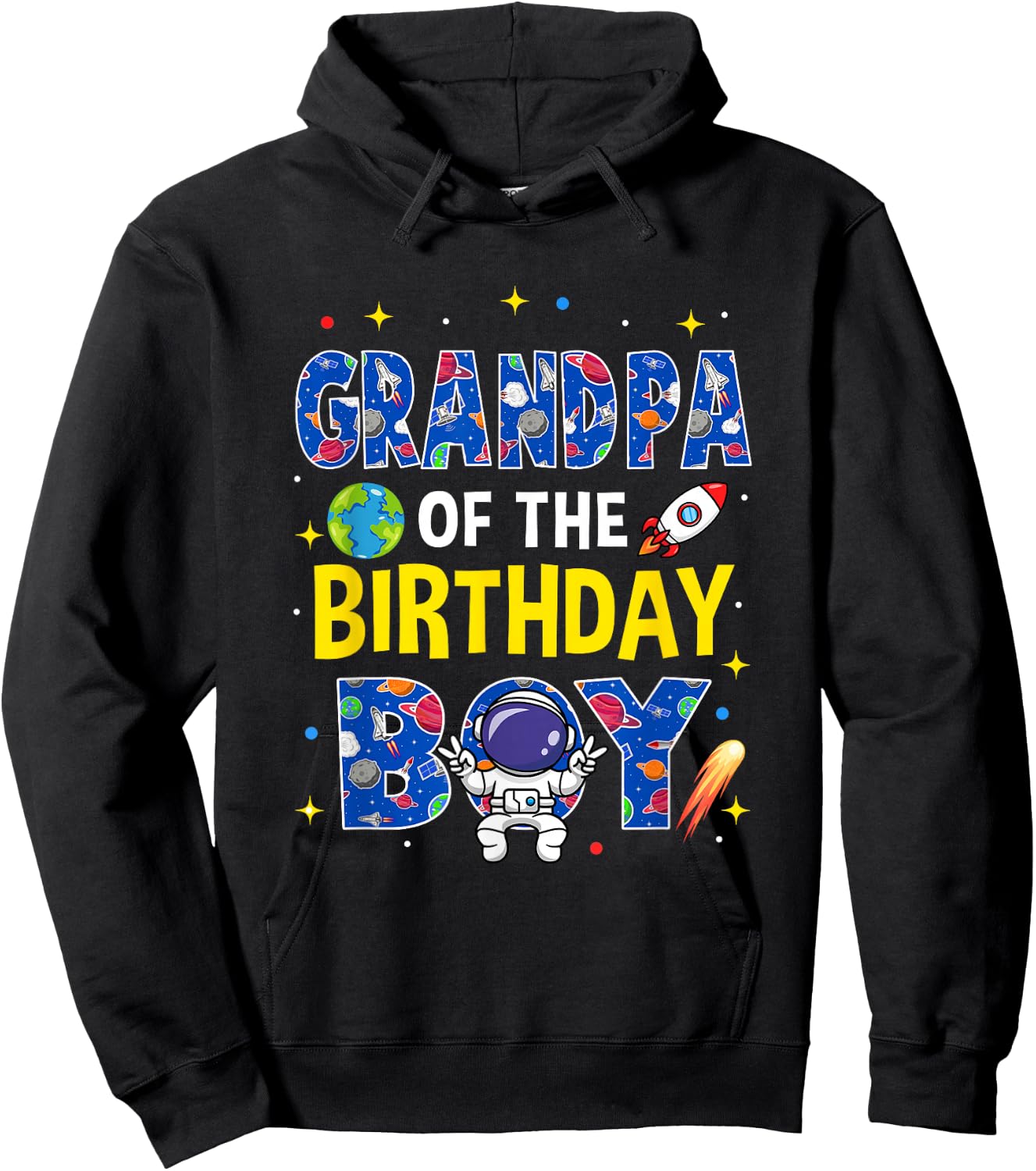 Grandpa of The Birthday Boy Space Astronaut Family Birthday Hoodie - Hoodie | Black