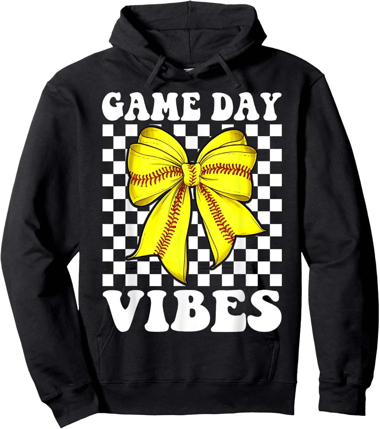 Groovy Softball Game Day Vibes Coquette Bow Girls Women Hoodie - Hoodie | Black