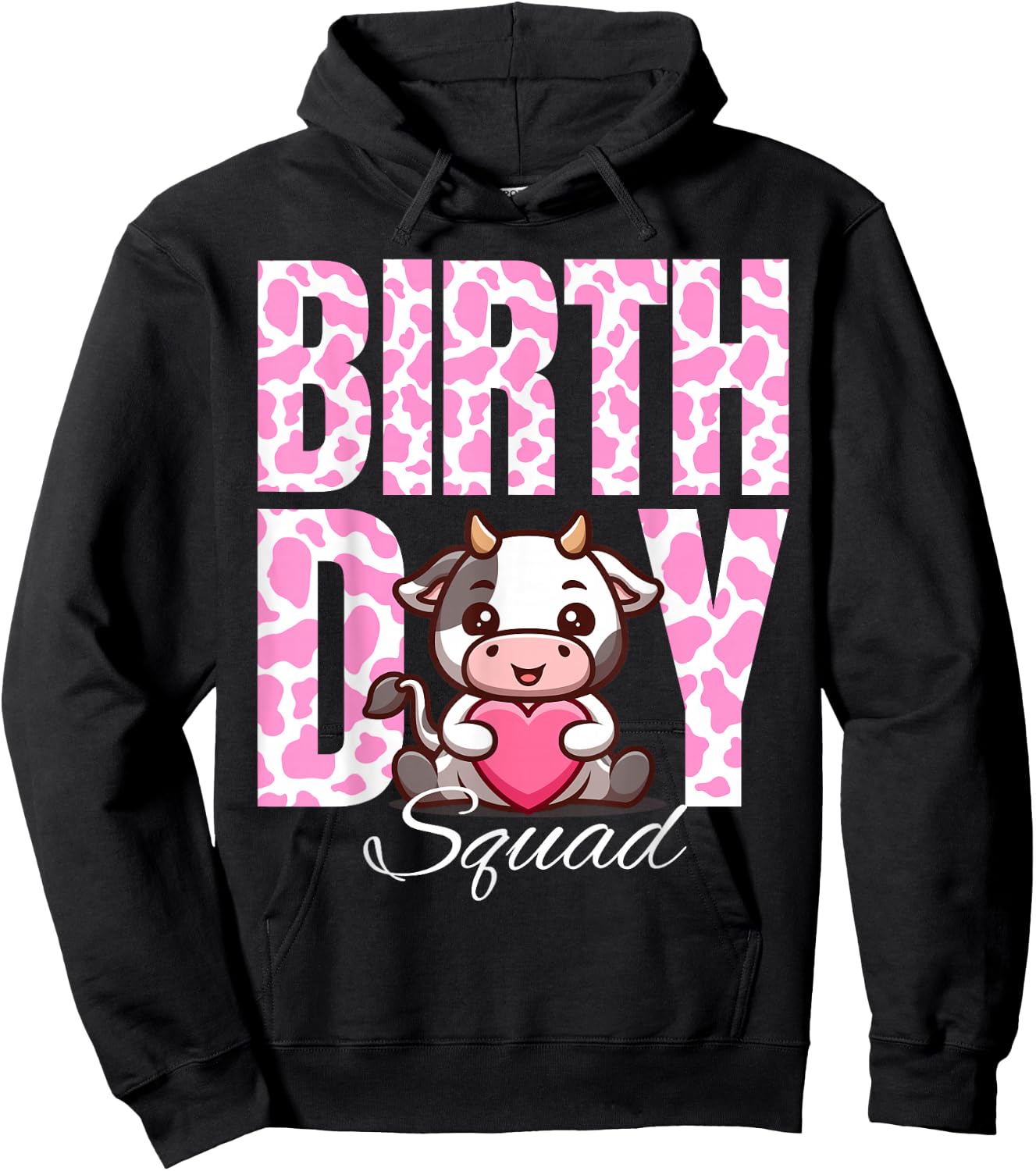 Birthday Squad Cow Farm Pink Cows Theme Animals Bday Kids Hoodie - Hoodie | Black
