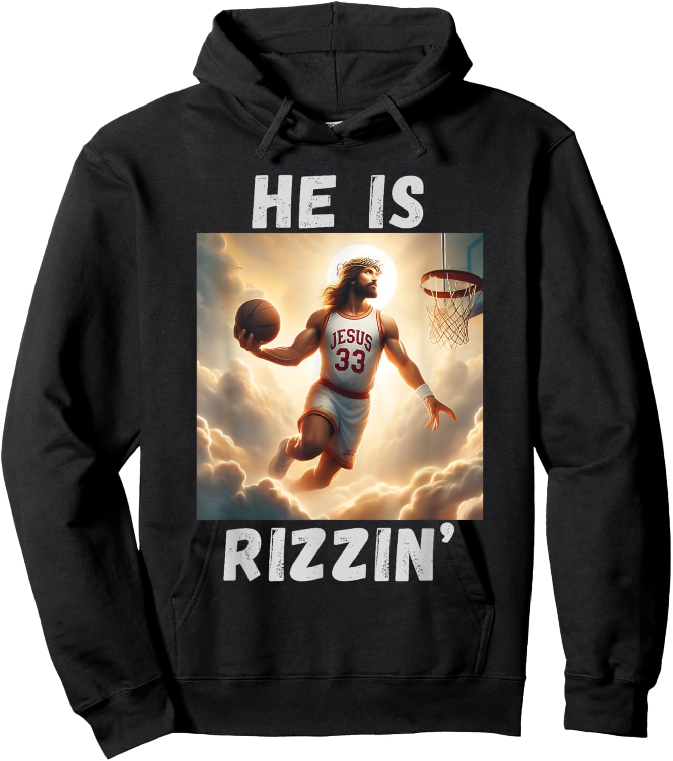 He is Rizzin Funny Jesus Playing Basketball, Jesus Rizzin Hoodie - Hoodie | Black