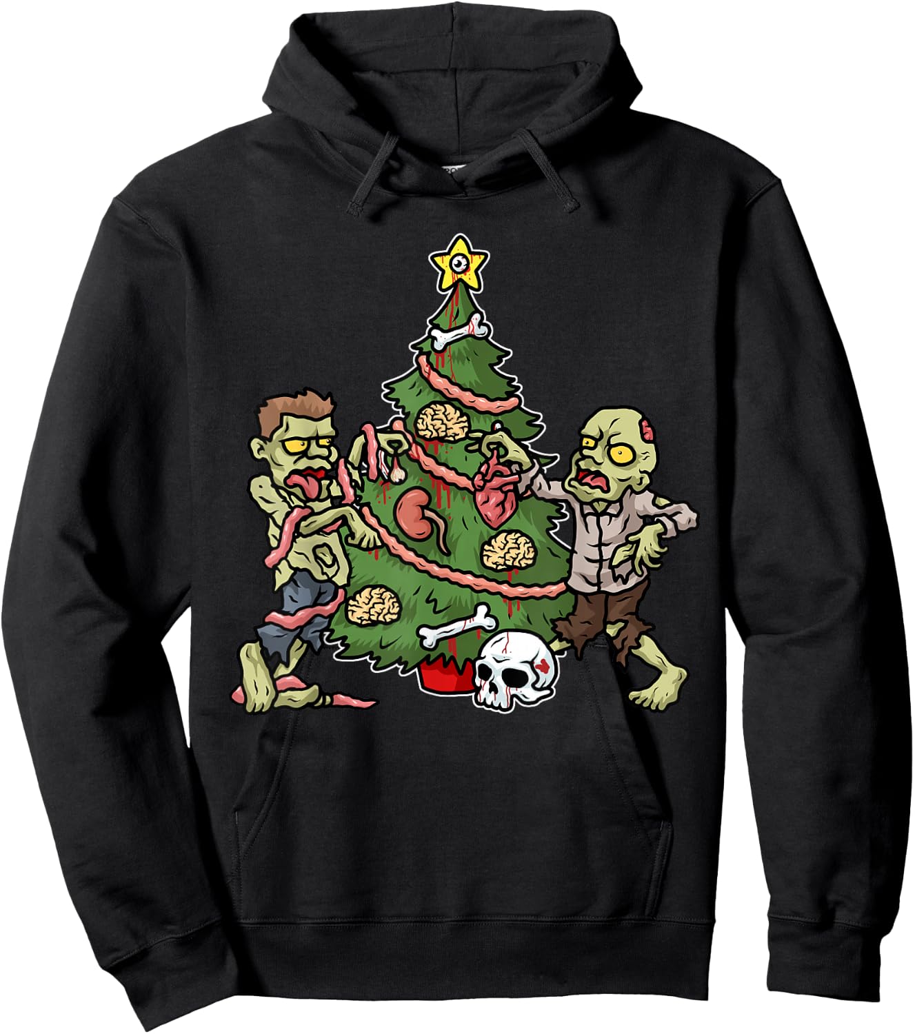 Christmas Zombie Shirt Kids Christmas Tree Gift Men Zombies Hoodie - Hoodie | Black