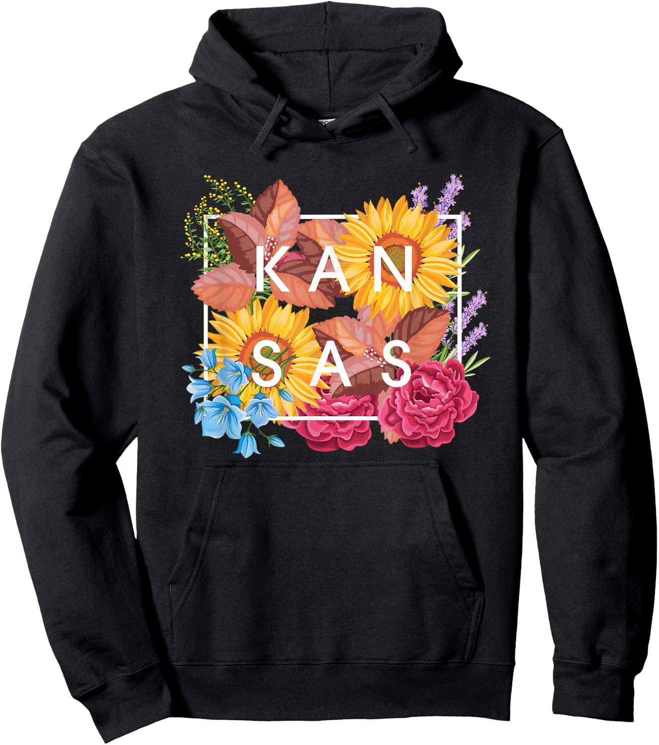 Flowers of Kansas Word Art - Kansan State Souvenir Hoodie - Hoodie | Black