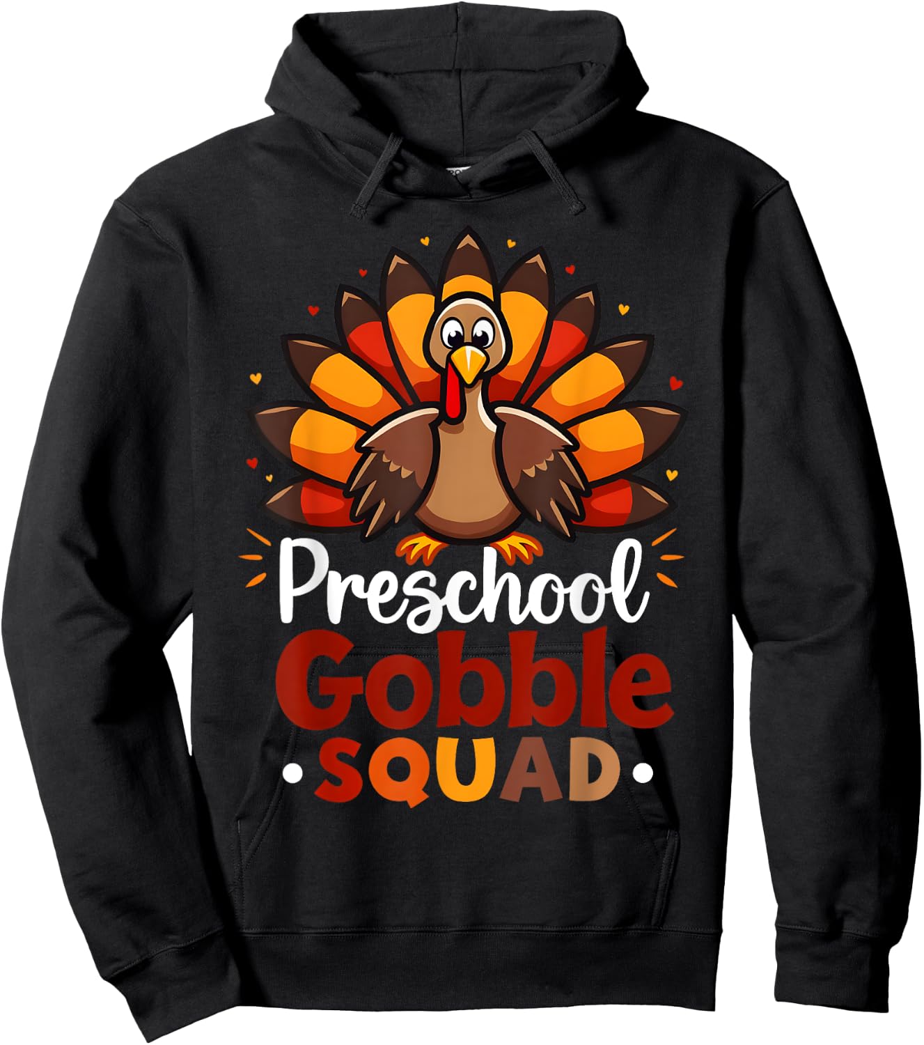 Preschool Gobble Squad Cute Turkey Thanksgiving Teacher Hoodie - Hoodie | Black