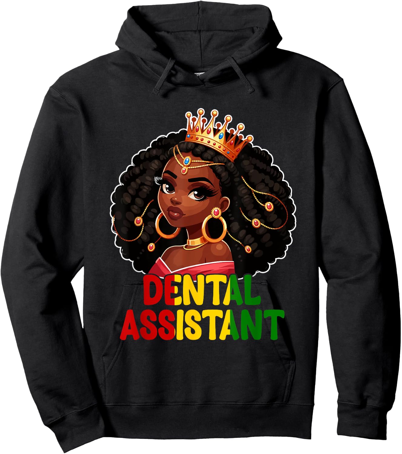Dental Assistant Costume Black Afro Woman Wearing Crown Hoodie - Hoodie | Black