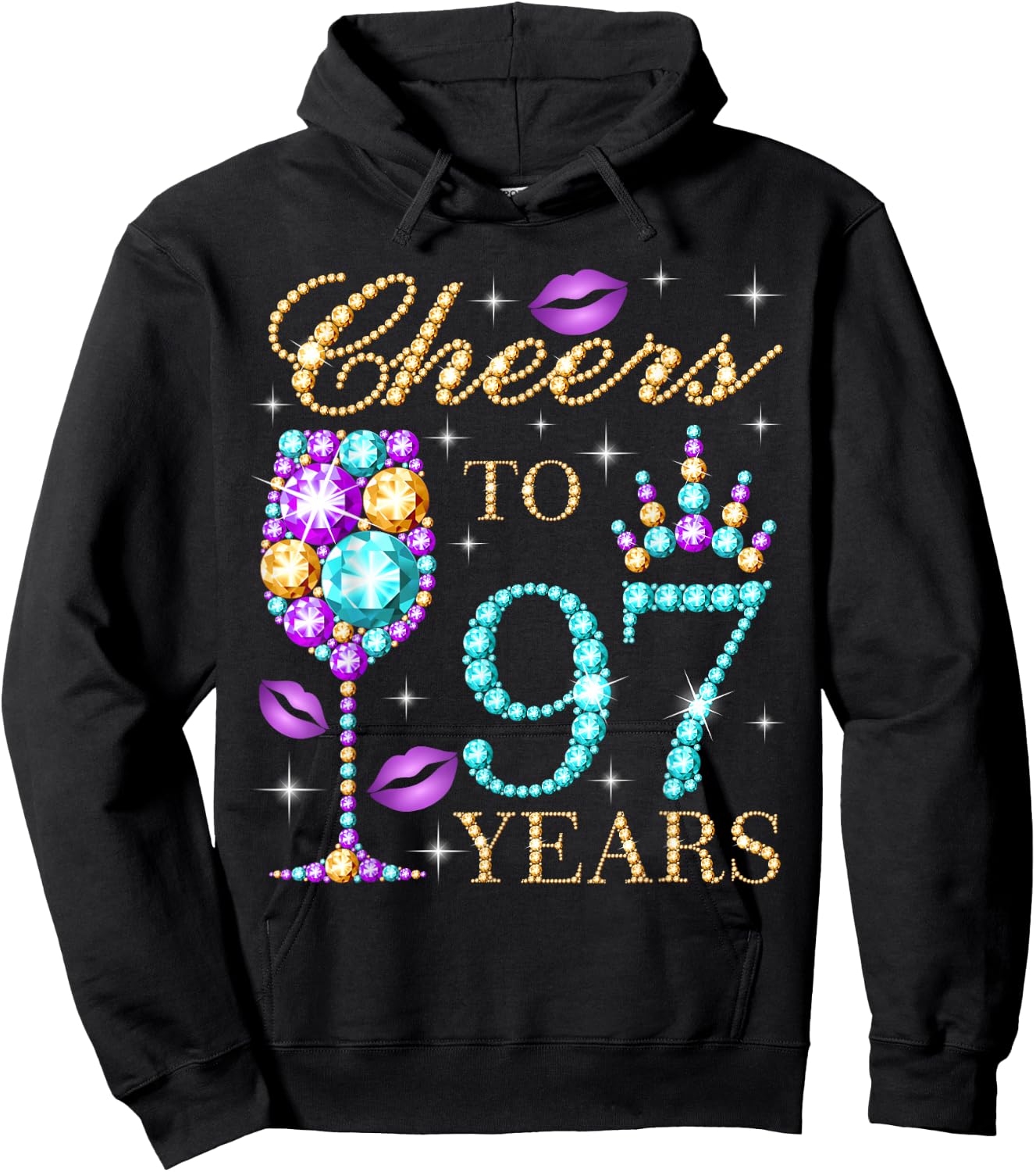 Cheers To 97 Years Old Women 97th Birthday Party Hoodie - Hoodie | Black