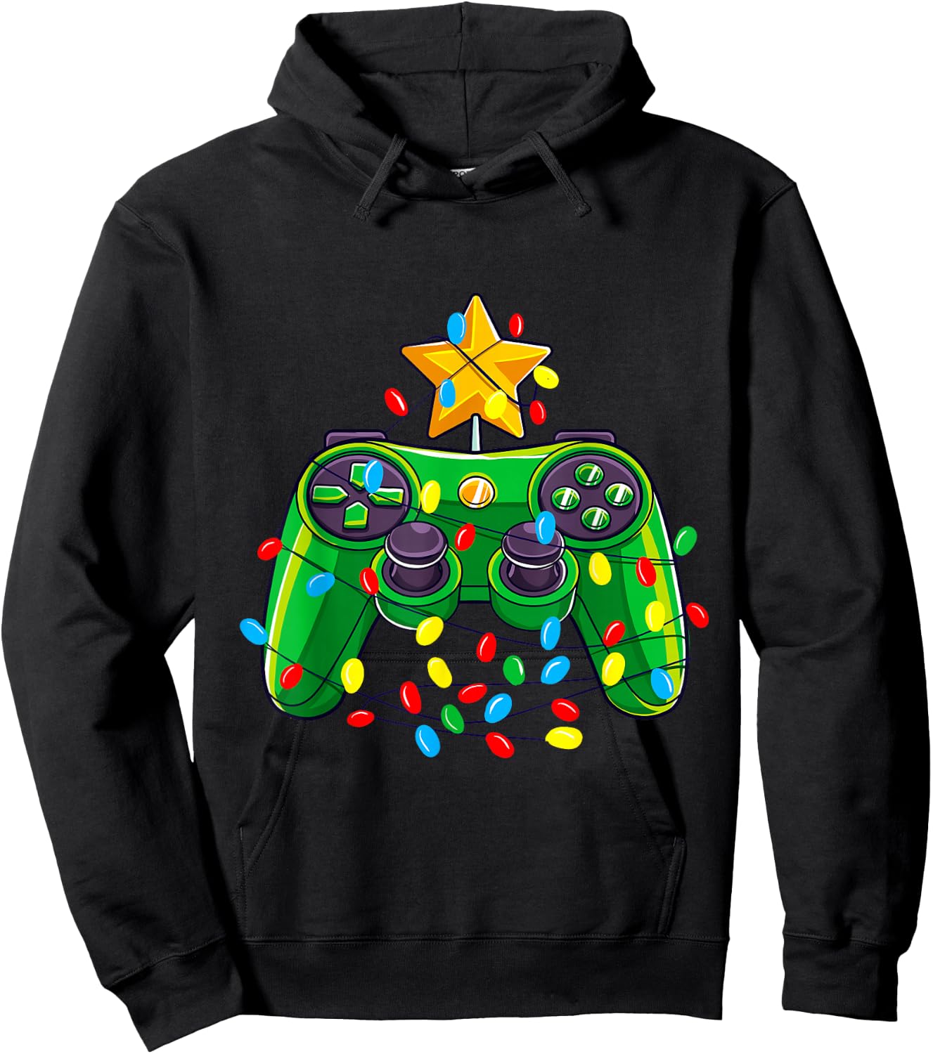 Video Game Controller Christmas Tree Lights Gamer Boys Kids Hoodie - Hoodie | Black