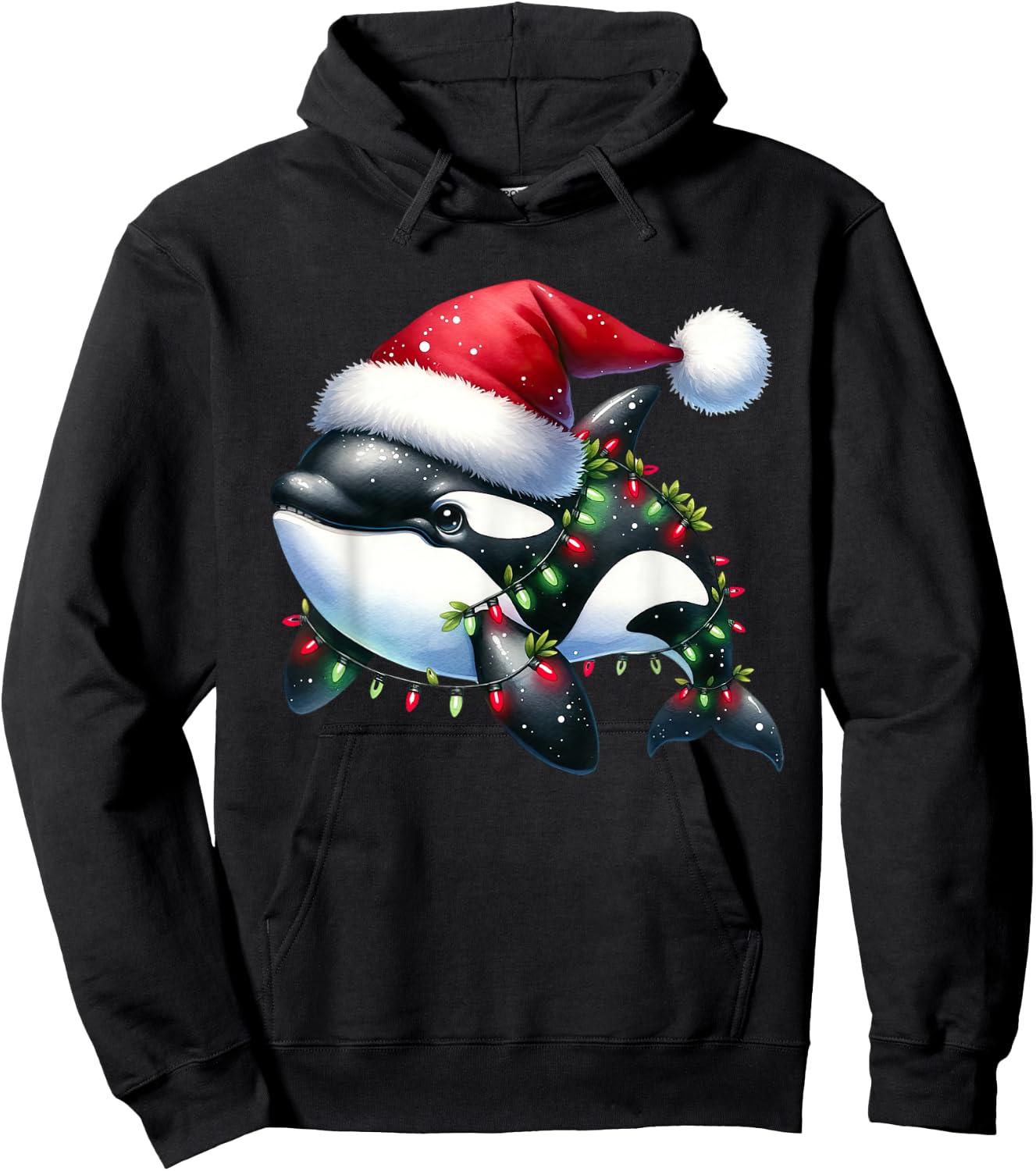 Santa Orca Killer Whale for Boys Girls Christmas Tree Lights Hoodie - Hoodie | Black