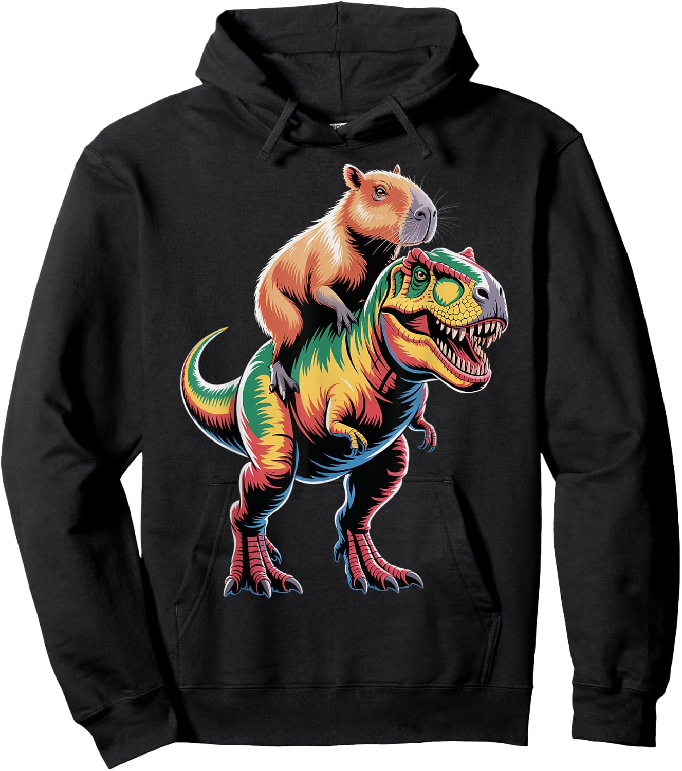 Dino Adventure With Capybara Hoodie - Hoodie | Black
