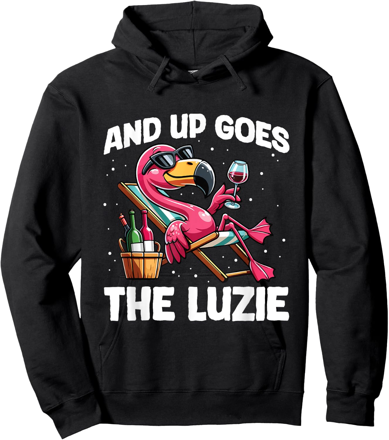 And Up Goes The Luzie Flamingo Wine Party Holiday Celebration , black Hoodie - Hoodie | Black