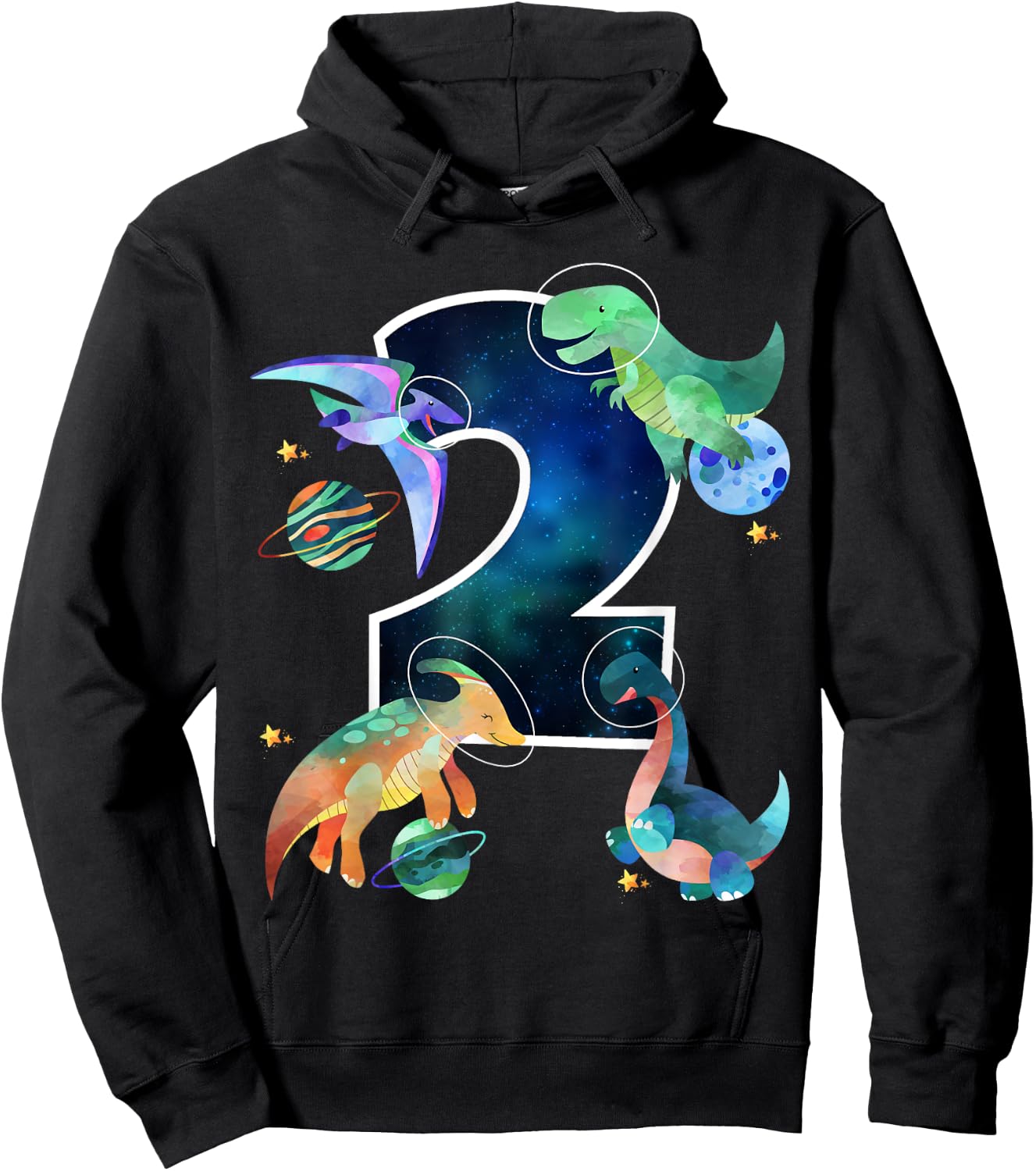 Kids Astronaut Outer Space Dinosaurs 2nd Birthday Boy Gift Hoodie - Hoodie | Black