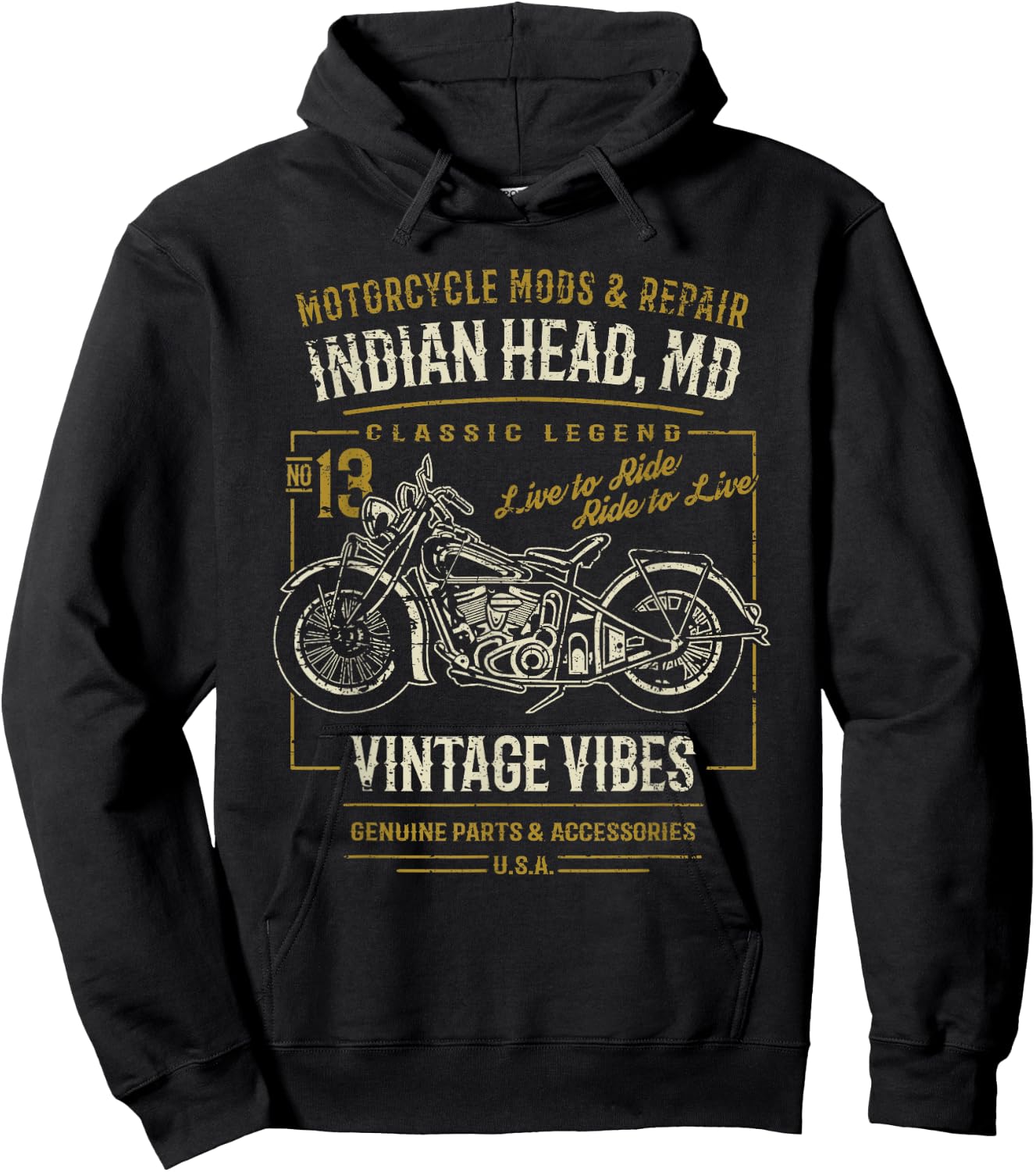 Indian Head Maryland USA Retro Motorcycle Design Distressed , Black, S Hoodie - Hoodie | Black