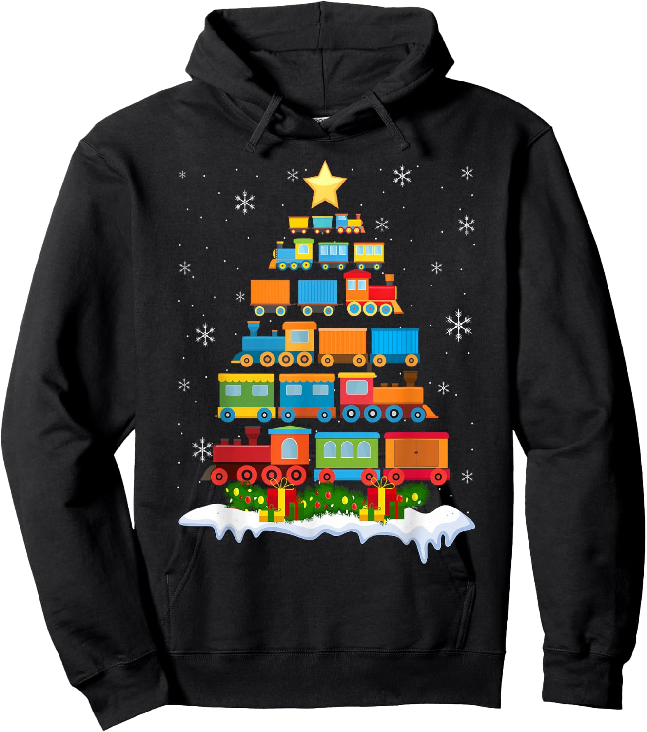 Train Lover Xmas Tree Santa Christmas Train Hoodie - Hoodie | Black