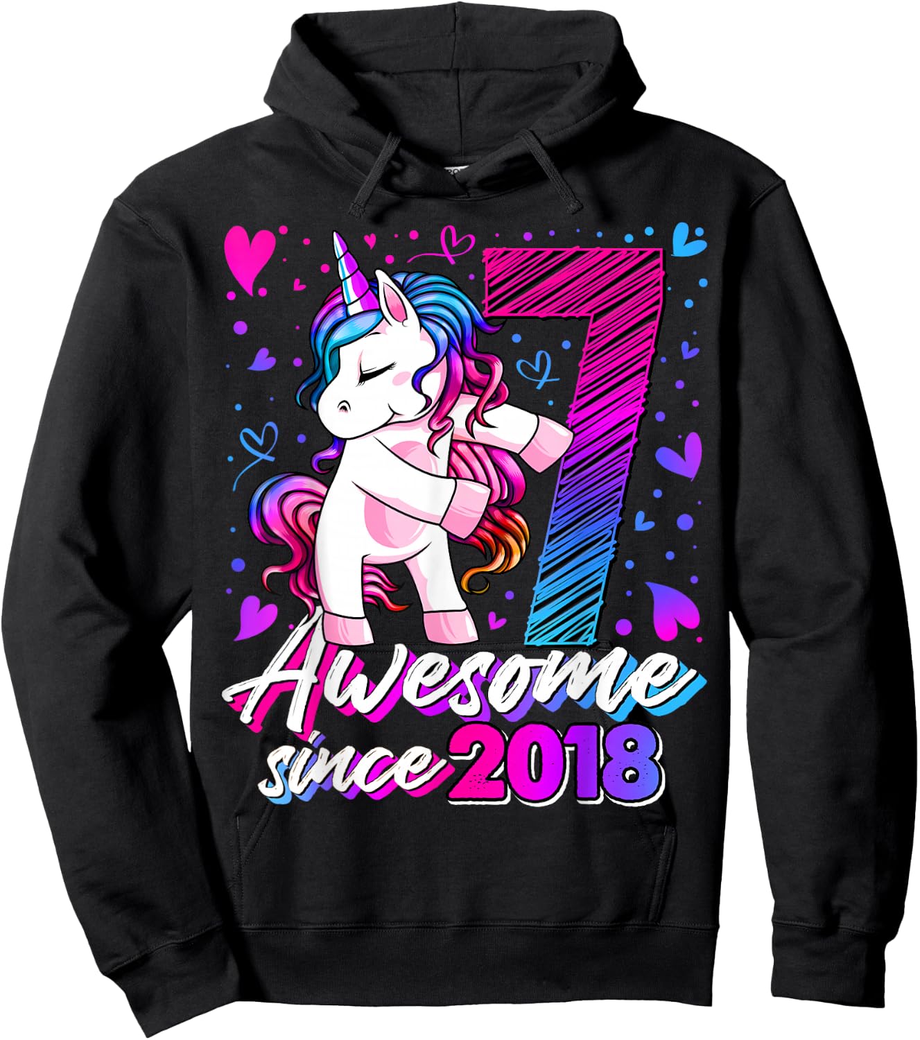 7 Year Old Unicorn Gifts For Girls 7th Birthday Girl Party Hoodie - Hoodie | Black
