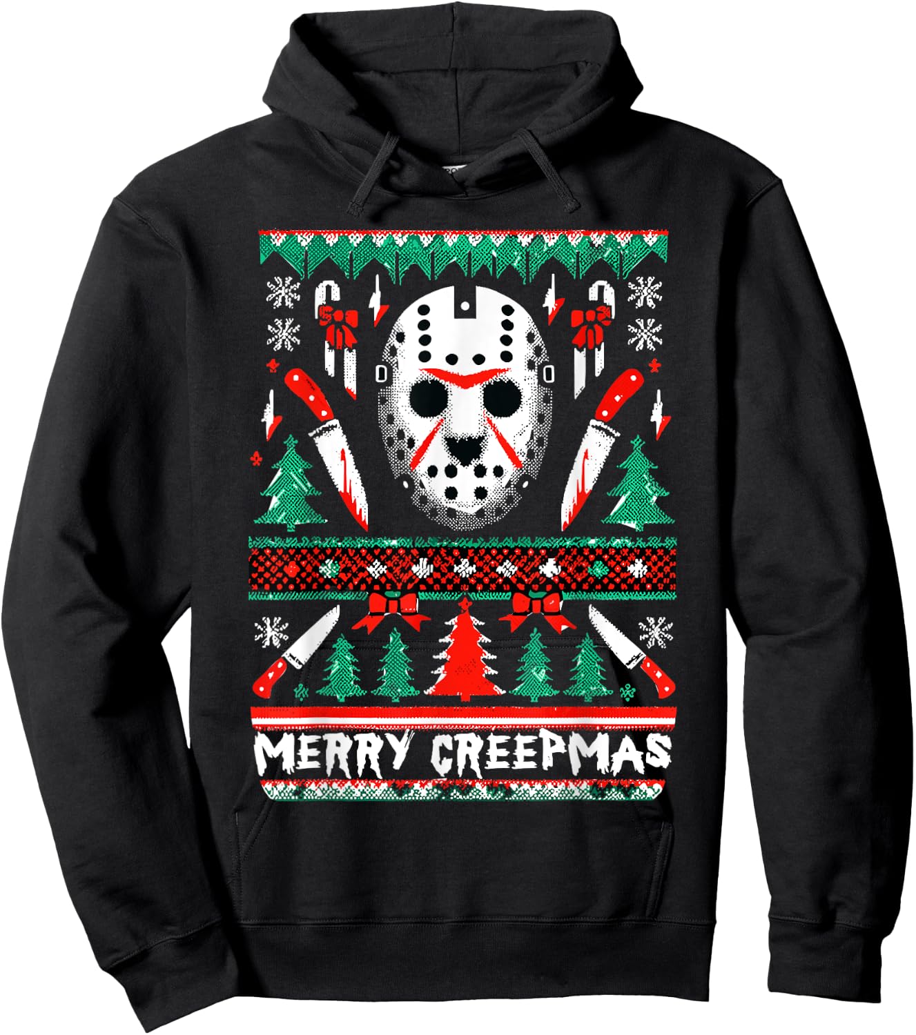 Merry Creepmas Festive Slasher Ugly Christmas Hoodie - Hoodie | Black