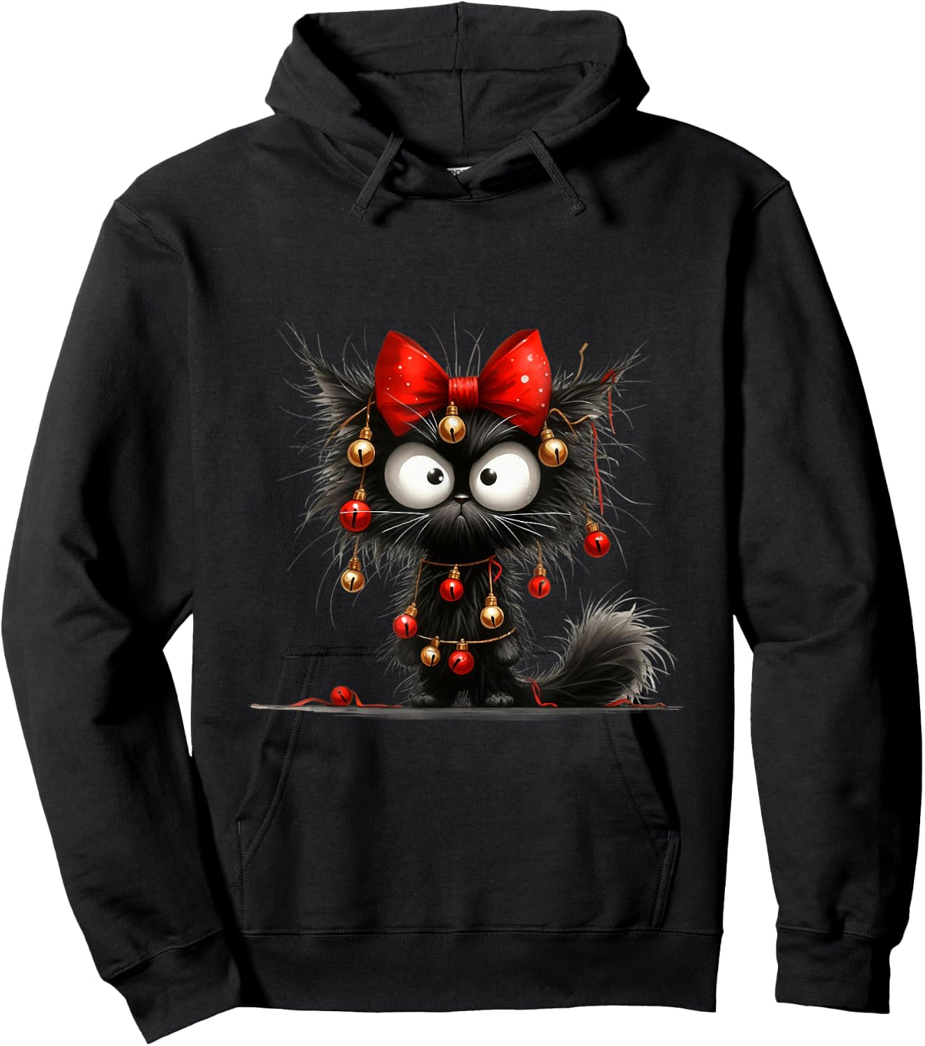 Christmas Grumpy Funny Cat Cheeky , black Hoodie - Hoodie | Black