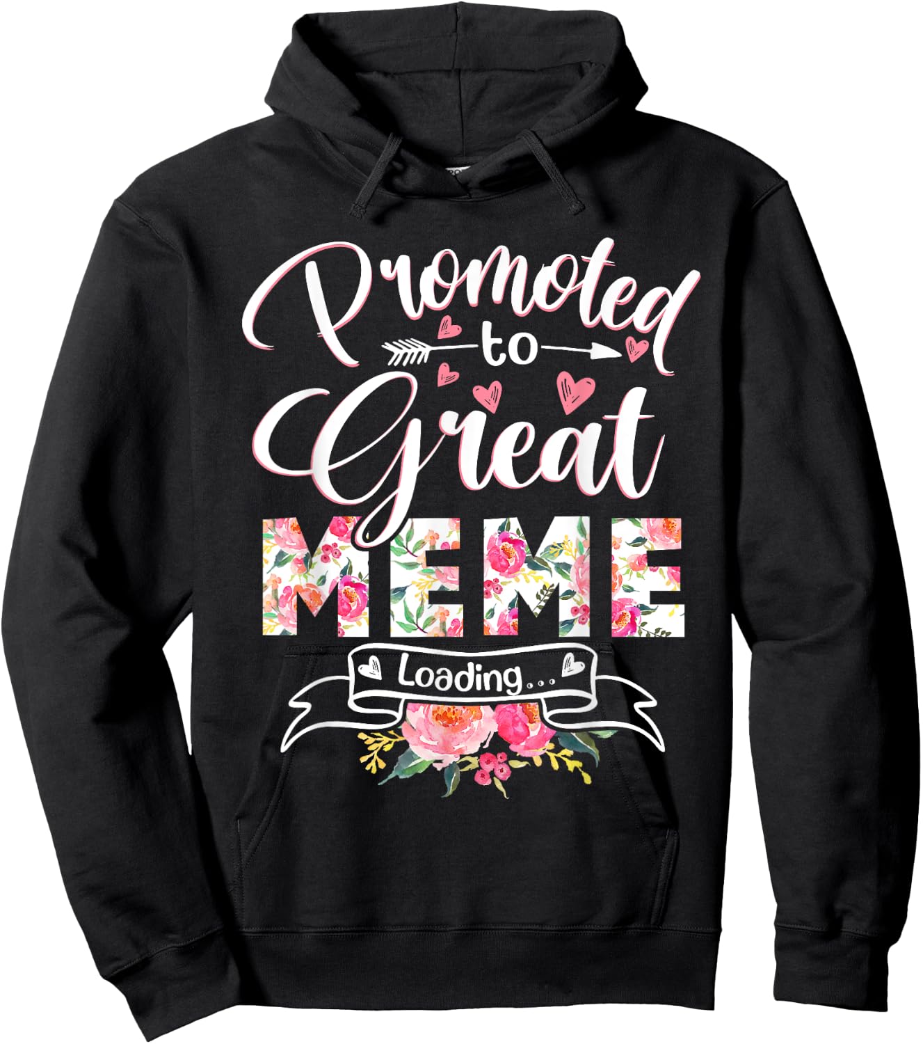 Promoted to Great Meme Est 2022 Floral First Time Grandma Hoodie - Hoodie | Black