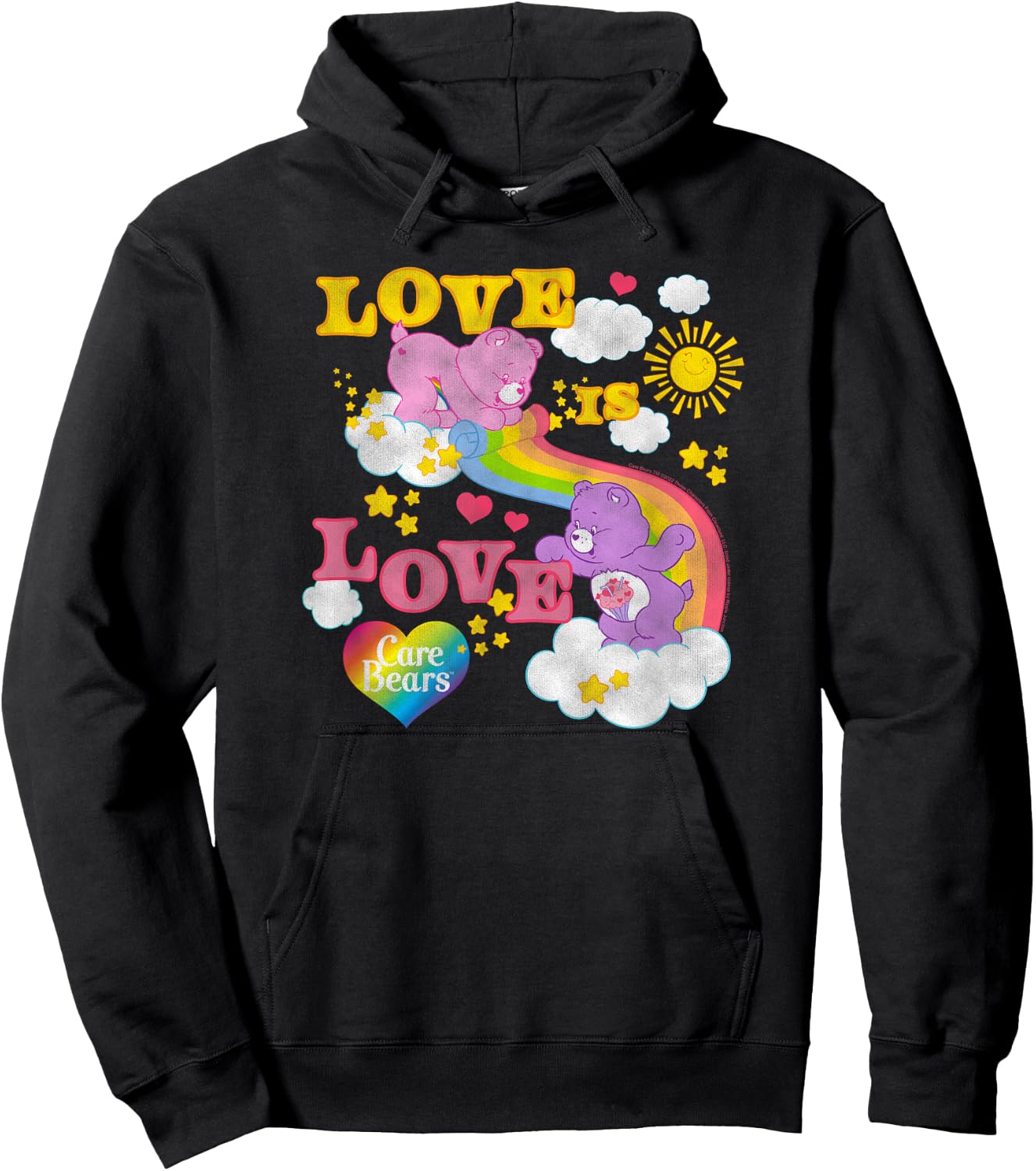 Care Bears Love is Love Rainbow Pride Retro Cartoon Hoodie - Hoodie | Black