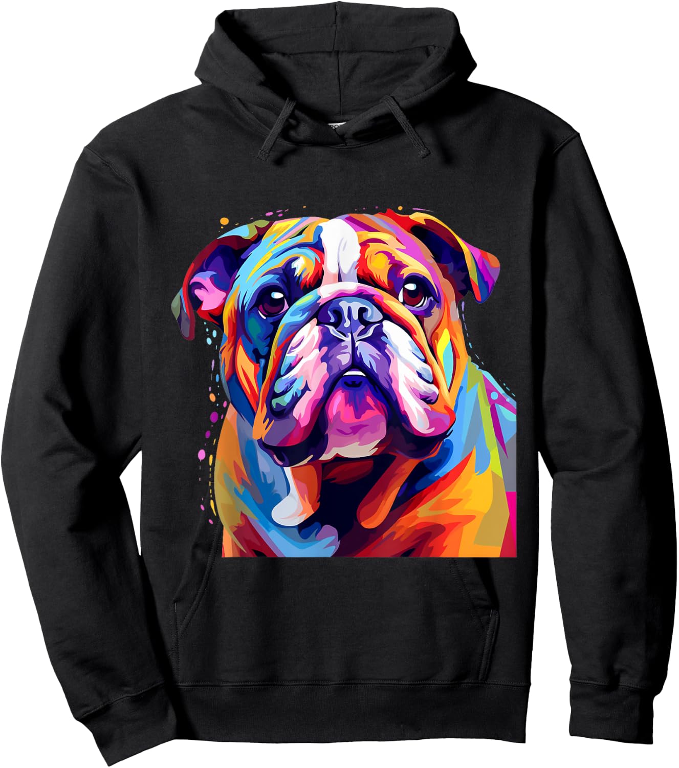 Cool Colorful Bulldog Portrait Graphic Hoodie - Hoodie | Black