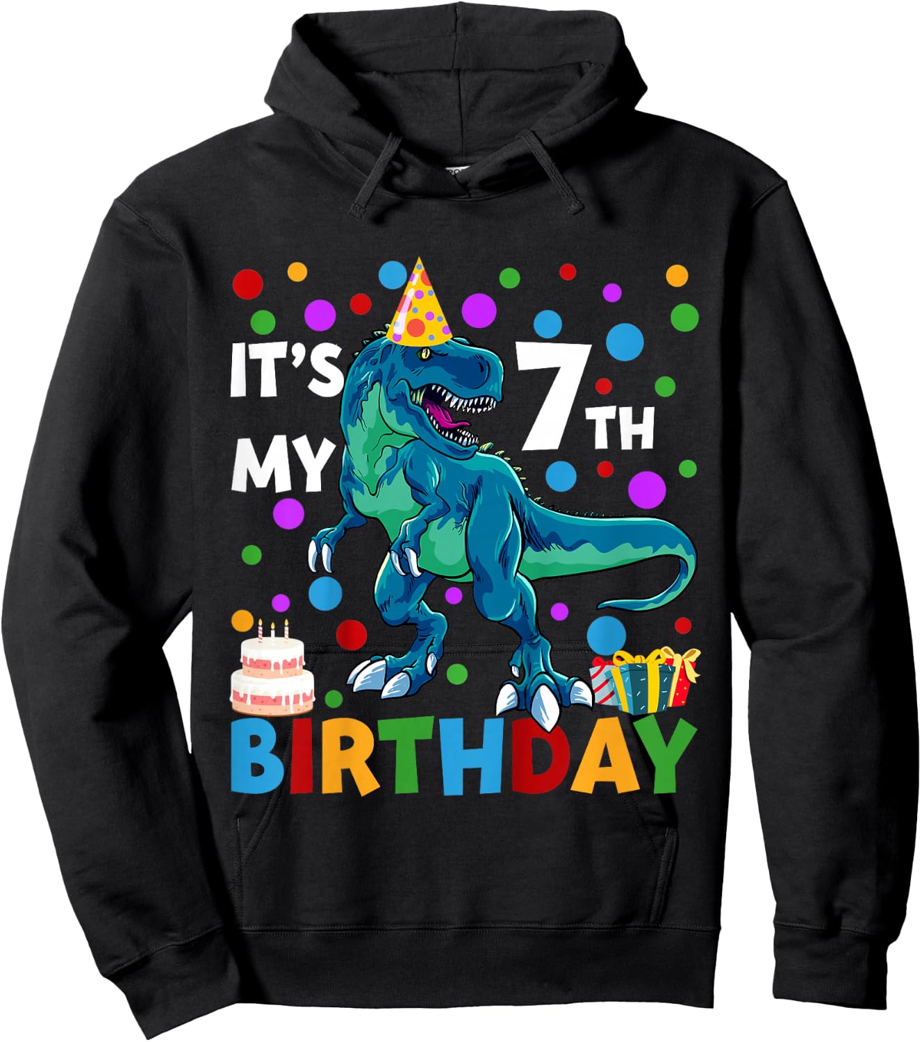 Kids It's My 7th Birthday Happy 7 Year T-Rex Hoodie - Hoodie | Black