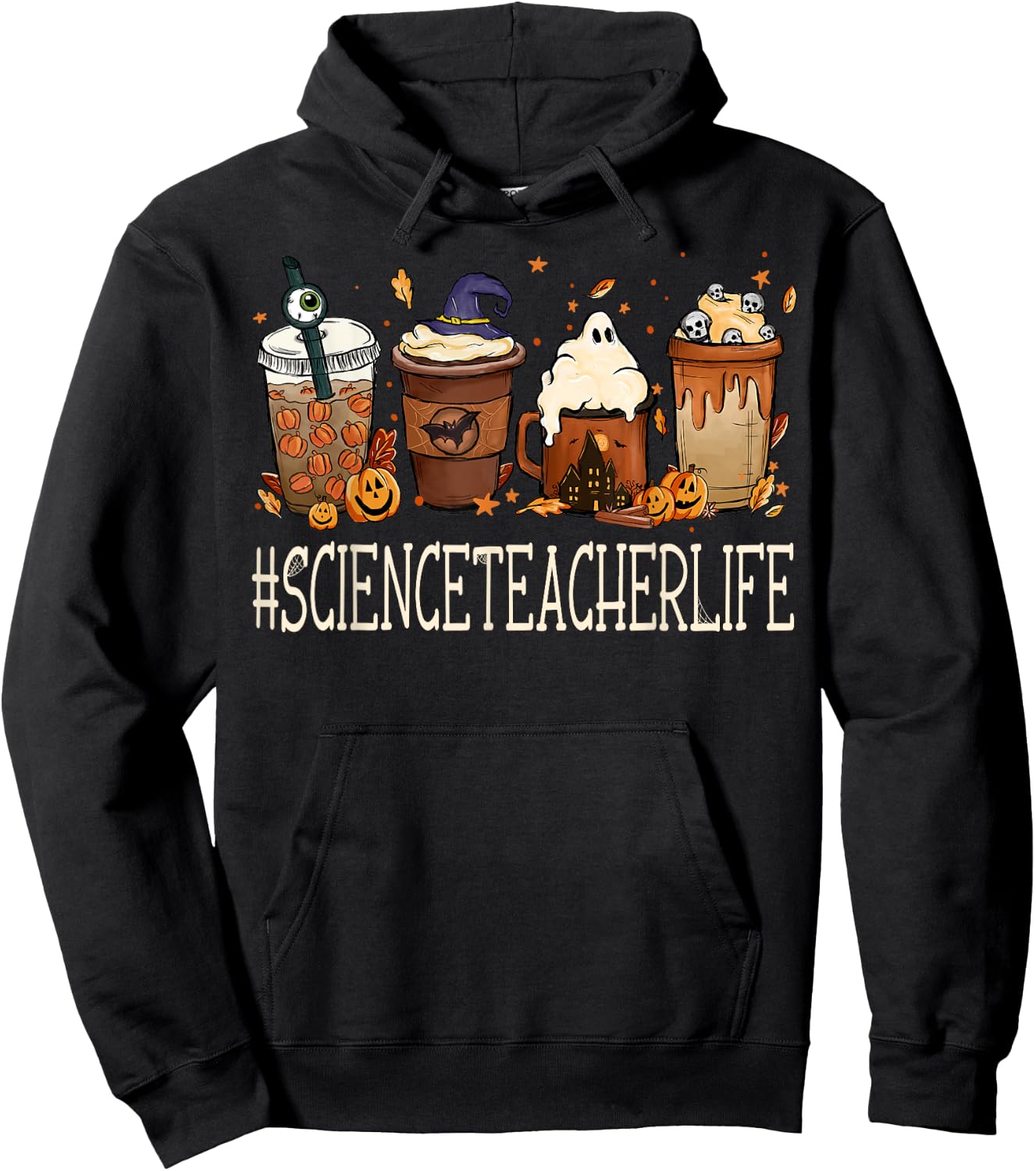 Science Teacher Horror Fall Coffee Halloween Pumpkin Autumn Hoodie - Hoodie | Black