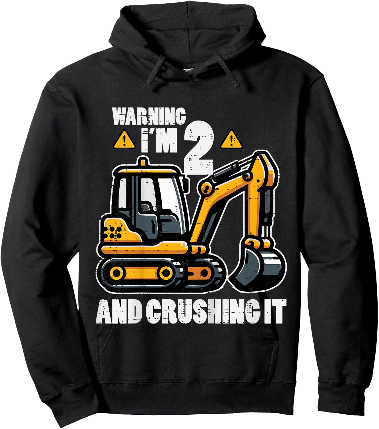 Kids Im 2 Crushing It Excavator 2nd Birthday Construction Boy Kid Hoodie - Hoodie | Black