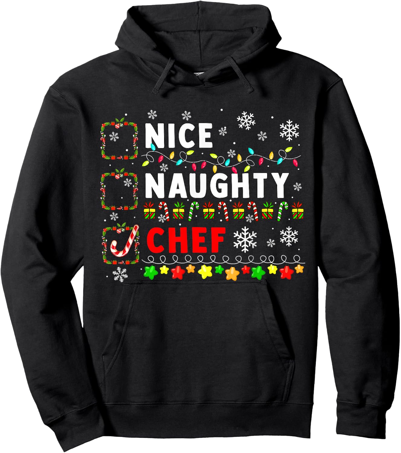 Nice Naughty Chef Christmas Colorful Matching Job Team Hoodie - Hoodie | Black