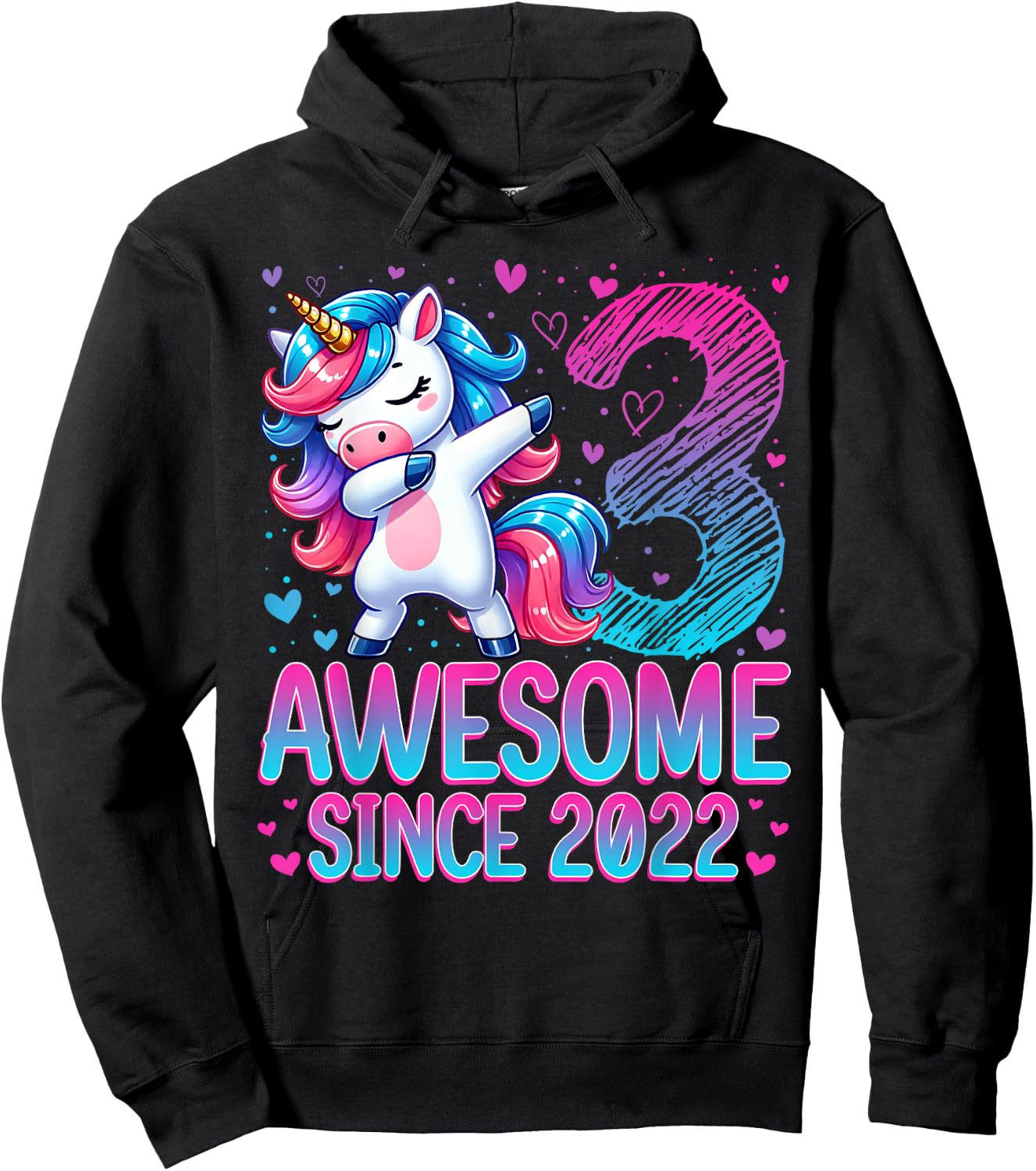 Awesome Since 2022 Unicorn 3rd Birthday 3 Years Old Girl Hoodie - Hoodie | Black