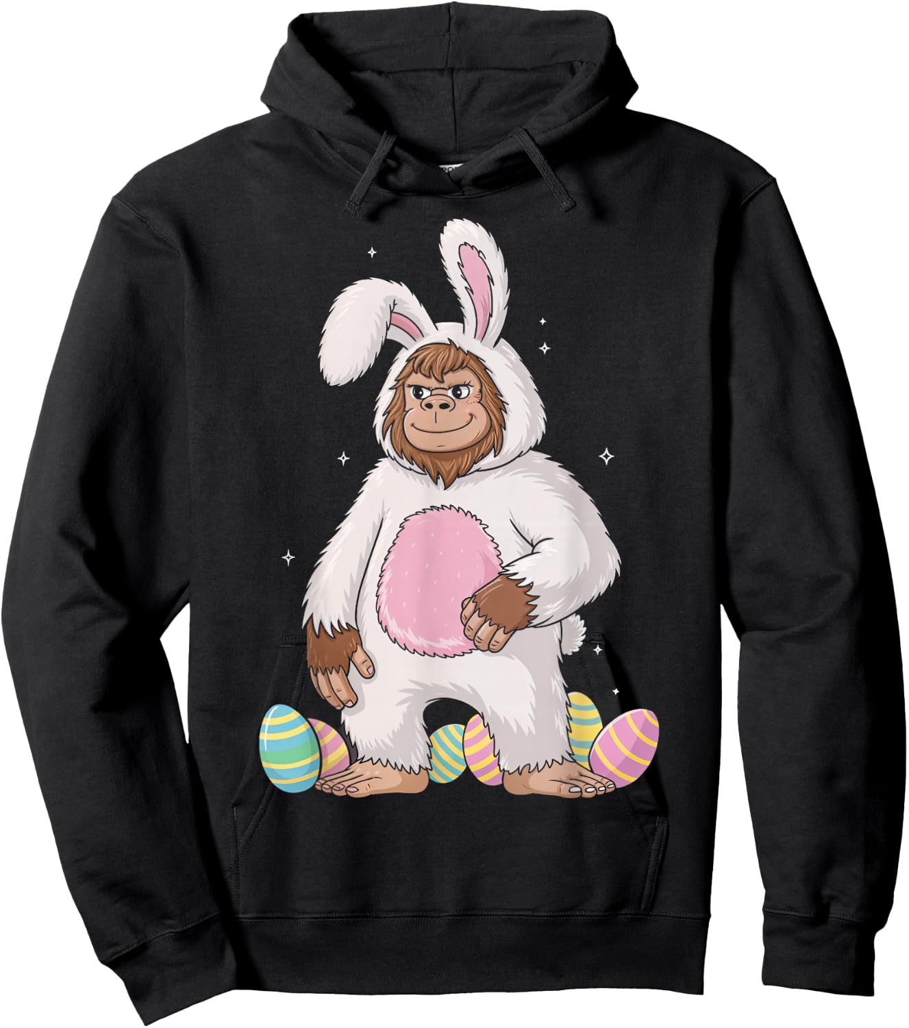 Easter Bigfoot in Bunny Costume | Sasquatch Easter Design Hoodie - Hoodie | Black