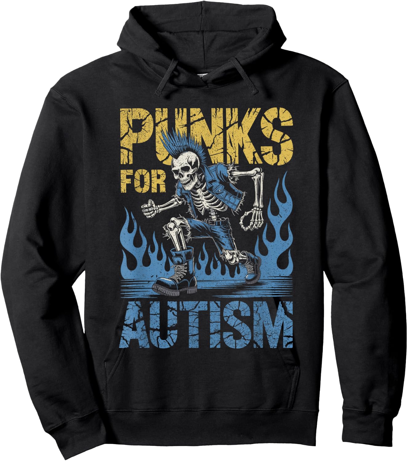 Punks for Autism Skeleton Mohawk Boots Sensibilisation aux Flammes Hoodie - Hoodie | Black