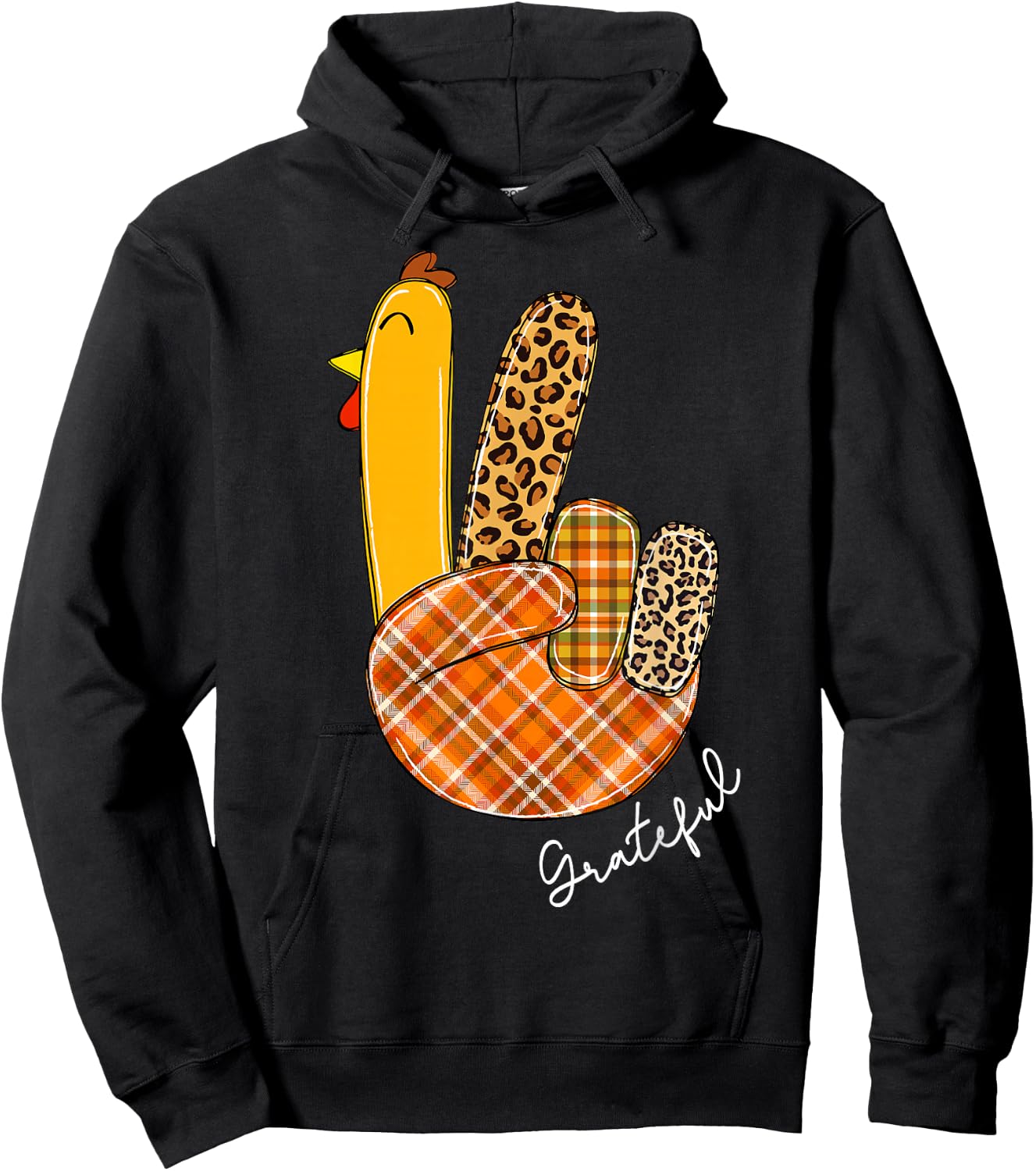 Peace Sign Turkey Hand Cool Thanksgiving Hippie Men Women Hoodie - Hoodie | Black