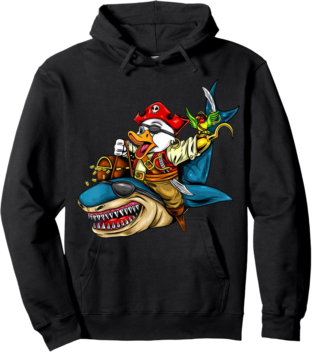 Pirate Duck Riding Shark Halloween Hoodie - Hoodie | Black