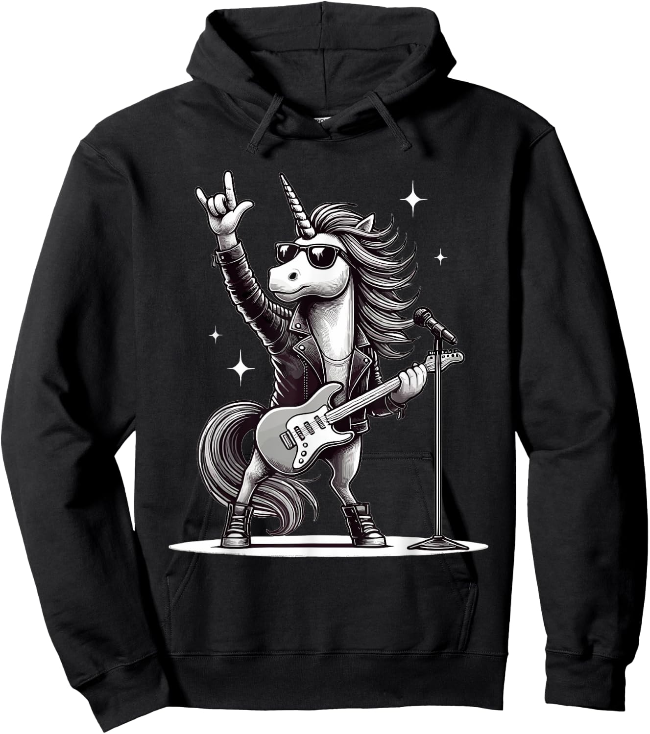 Rock Music & Heavy Metal, Rocker, Guitar, Unicorn, Rock Hand Hoodie - Hoodie | Black