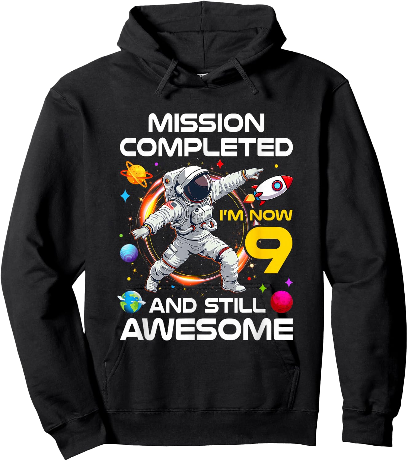 9Th Birthday Astronaut 9 Years Old Outer Space Birthday Hoodie - Hoodie | Black