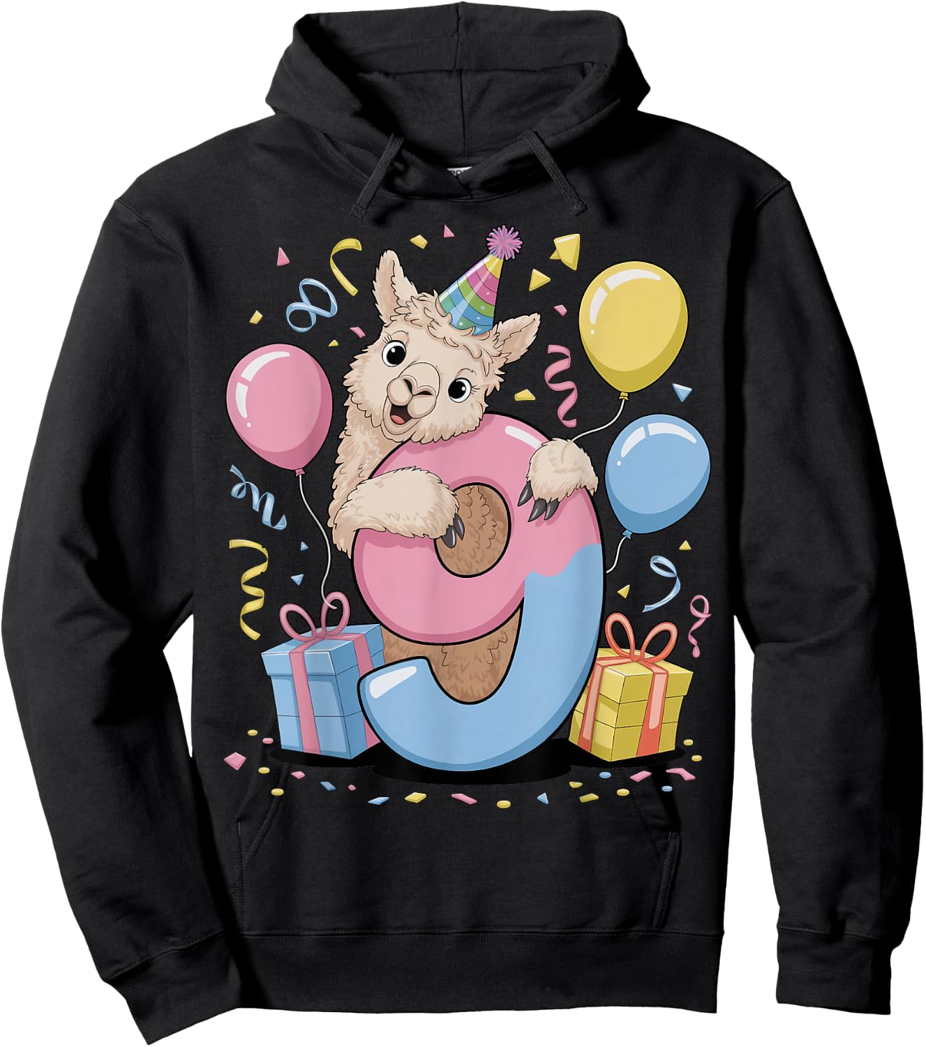Lama Alpaka 9 Geburtstag Junge Mädchen 9 Jahre alt Lama Alpaka Hoodie - Hoodie | Black