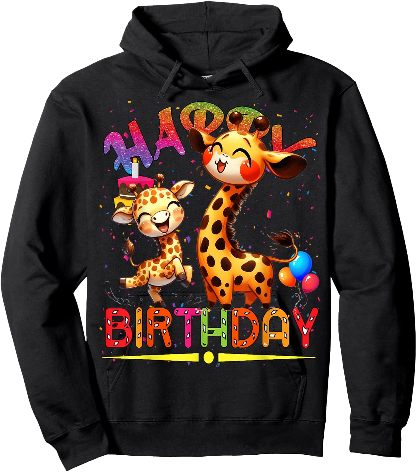 giraffe Birthday Kids Happy Birthday giraffe Hoodie - Hoodie | Black