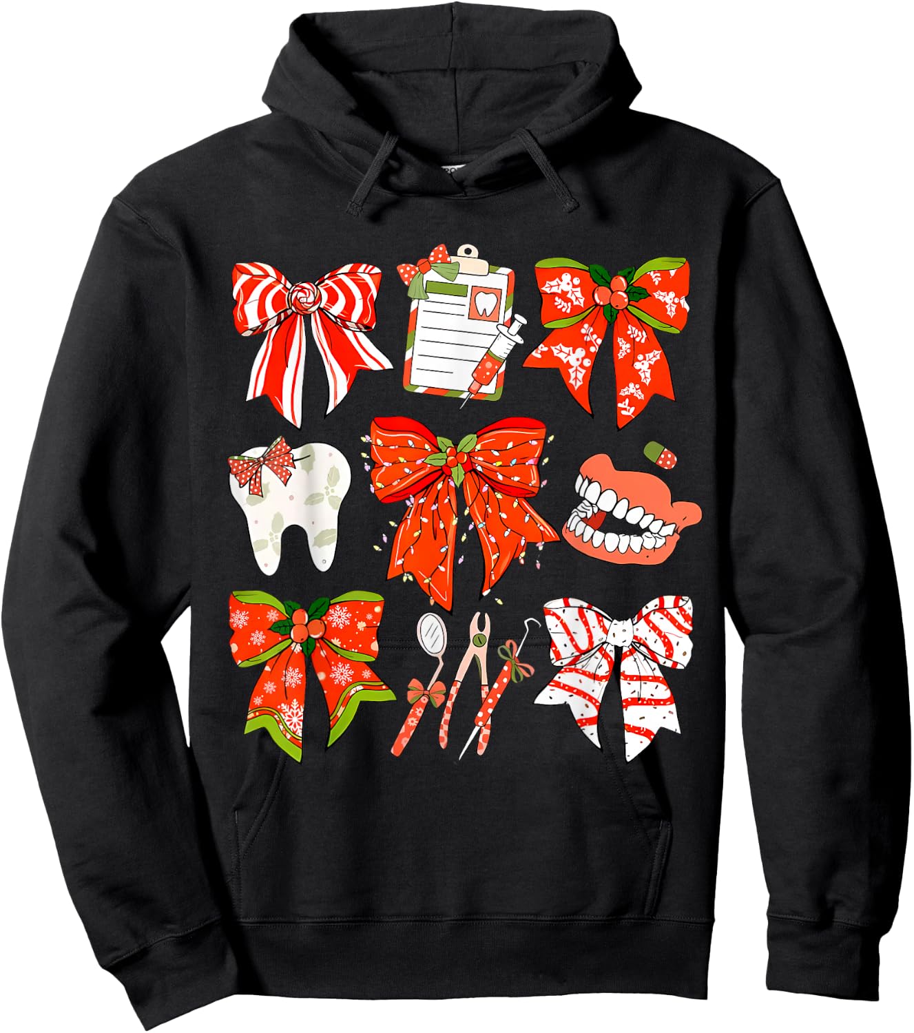 Coquette Bow Dental Christmas Dentist Dental Hygienist Hoodie - Hoodie | Black