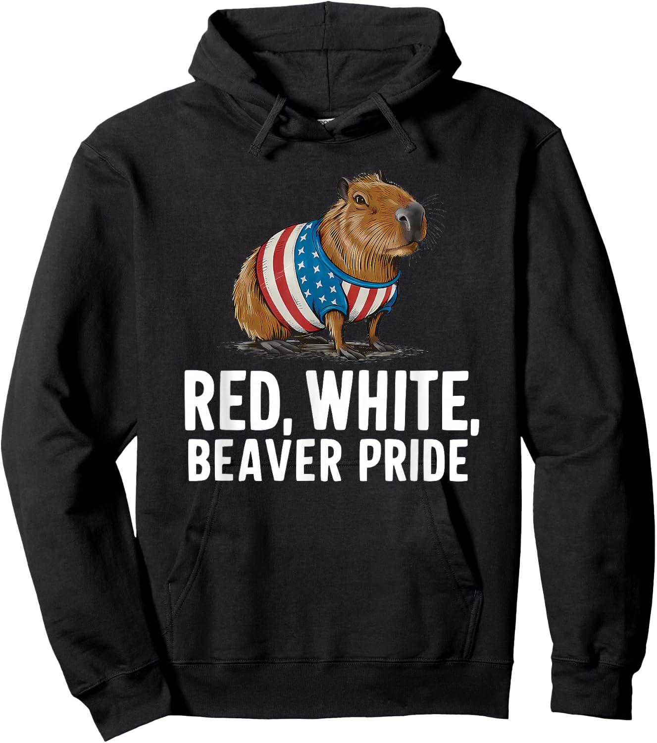 Red White Beaver Pride American Flag Patriotic 4th Of July Hoodie - Hoodie | Black