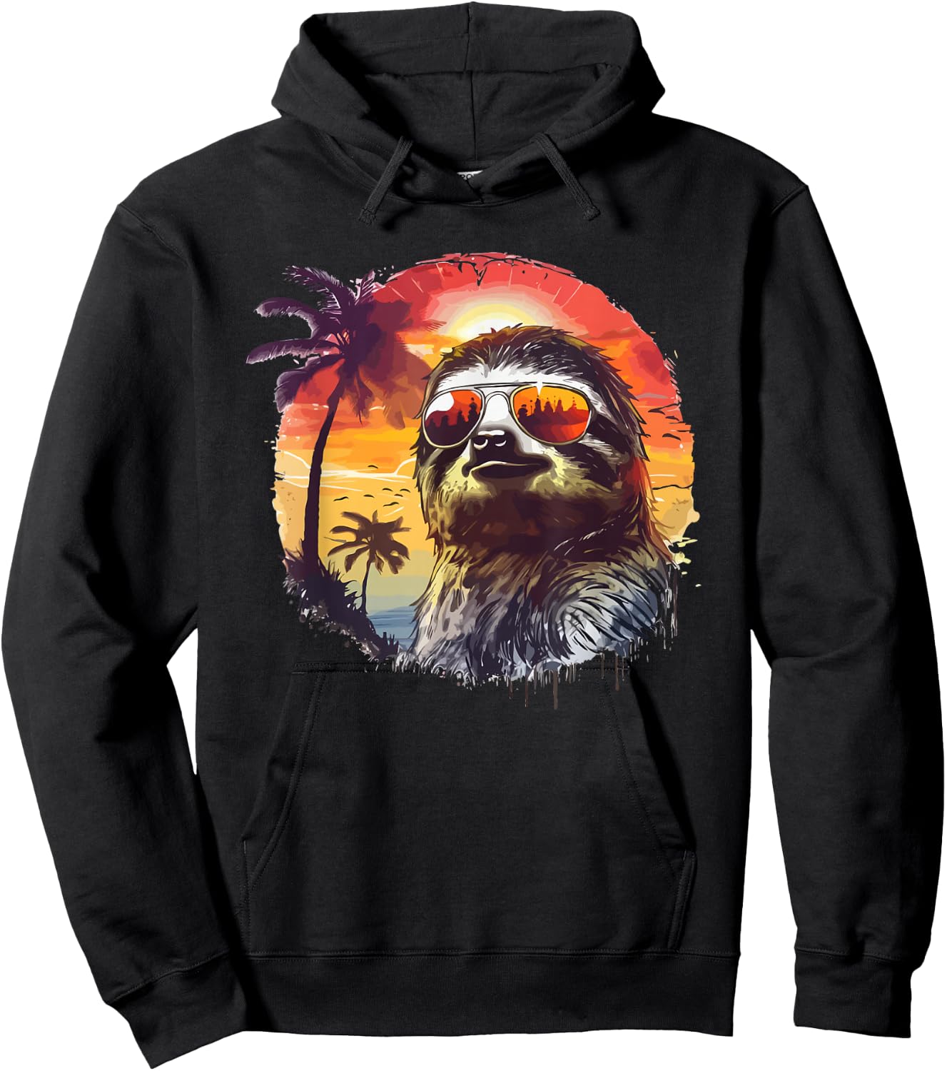 Cool sloth with sunglasses retro sun summer Men Women Girls Kids Hoodie - Hoodie | Black
