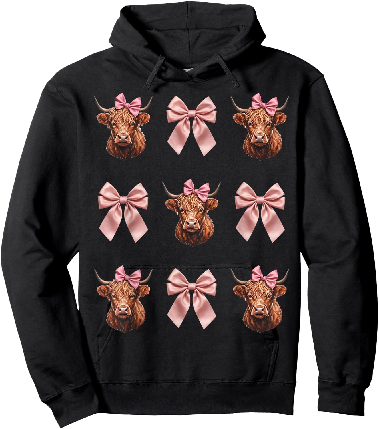 Farm Farmer Scottish Coquette Bow Ribbon Highland Cows Hoodie - Hoodie | Black